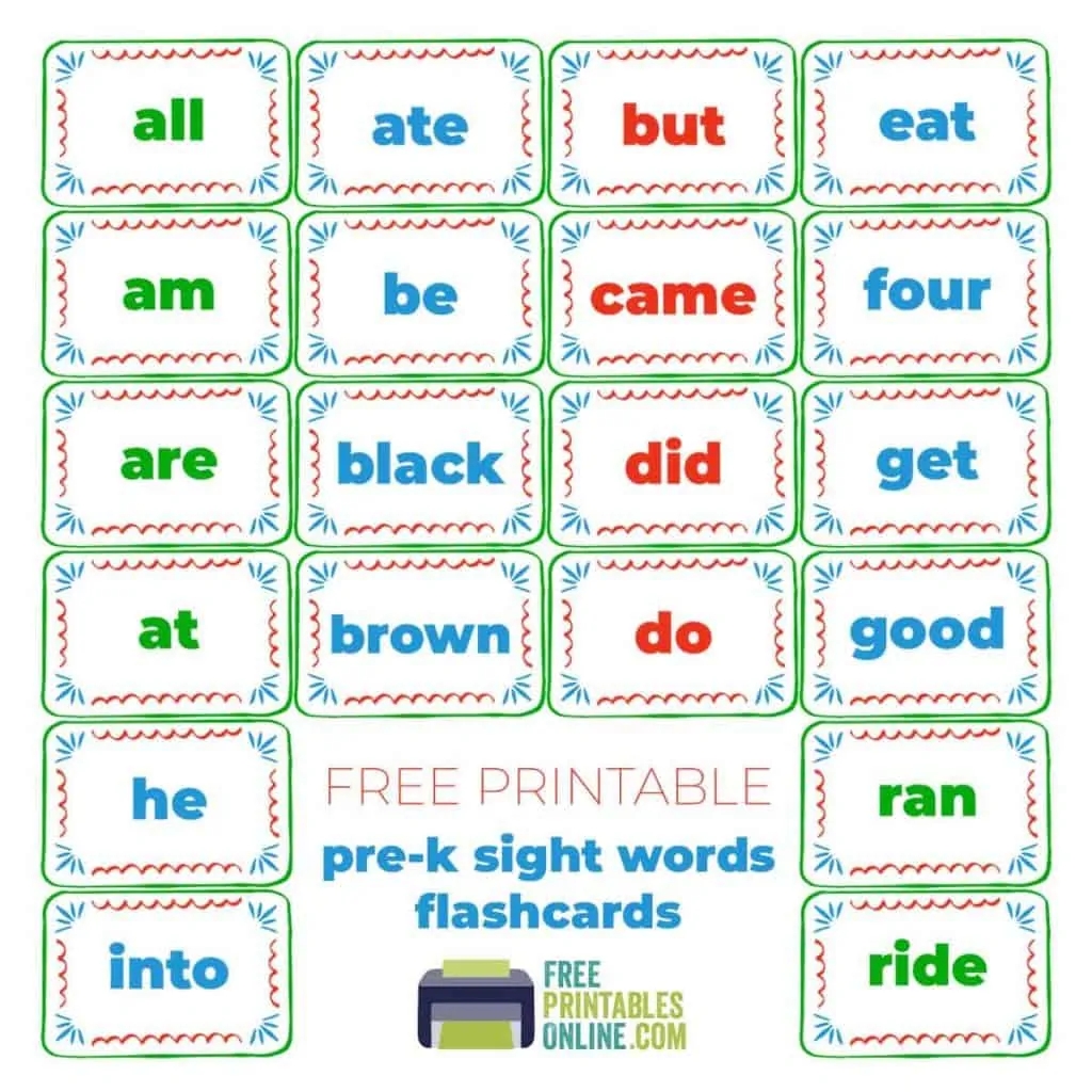 Printable Kindergarten Sight Words Flash Cards Free Printables 