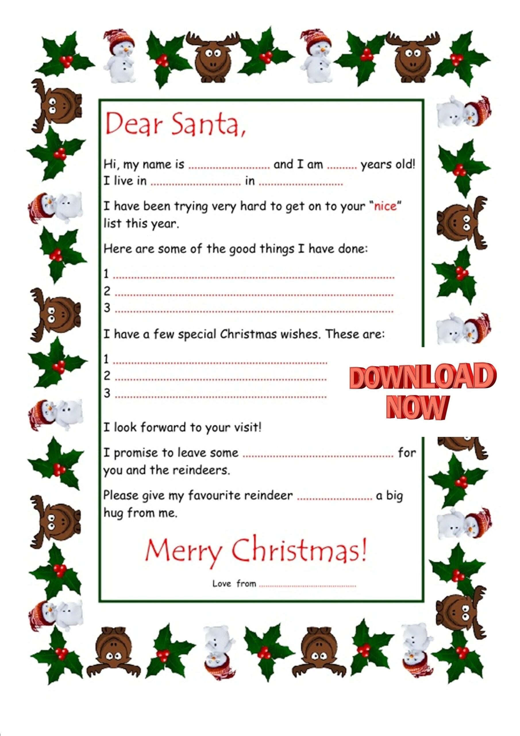 Dear Santa Letter Printable Free