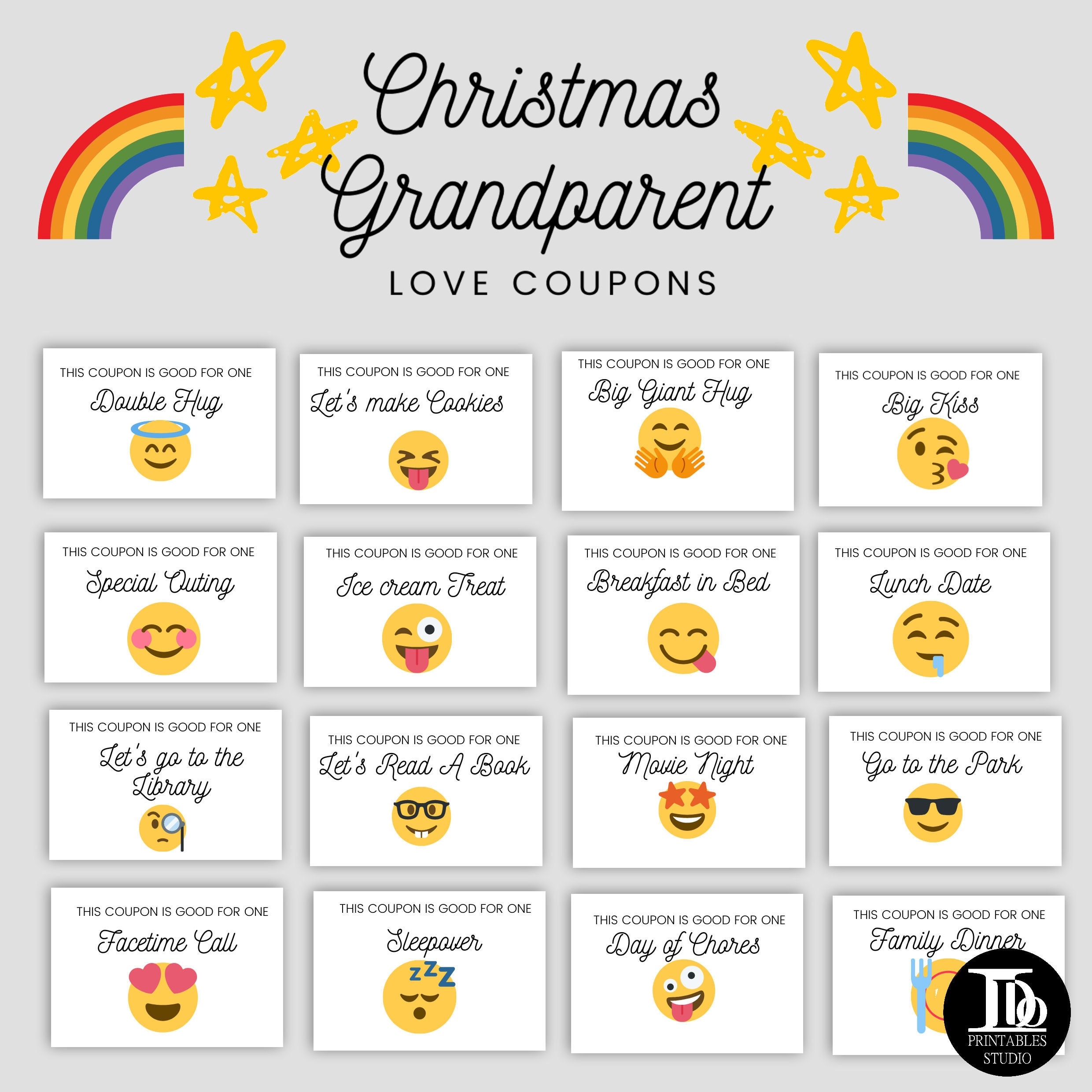 Printable Love Coupons For Grandparent Christmas Gift For Grandparent Love Coupons For Grandparent Last Minute Gift Gift For Them