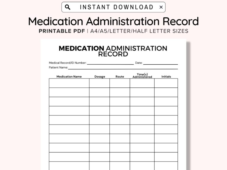 Printable Medication Administration Record Ready To Print Medication Log Chart Post surgery Medication Chart Paramedics And Nurses Etsy