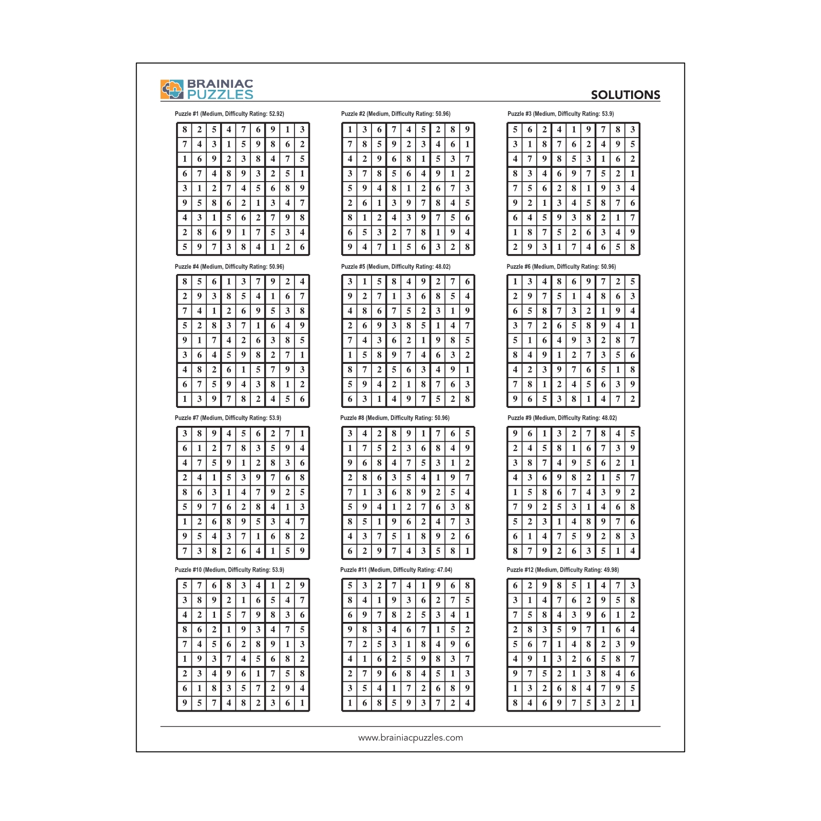 Printable Medium Sudoku Pack 432 Puzzles For Adults Volume 1 Brainiac Puzzles