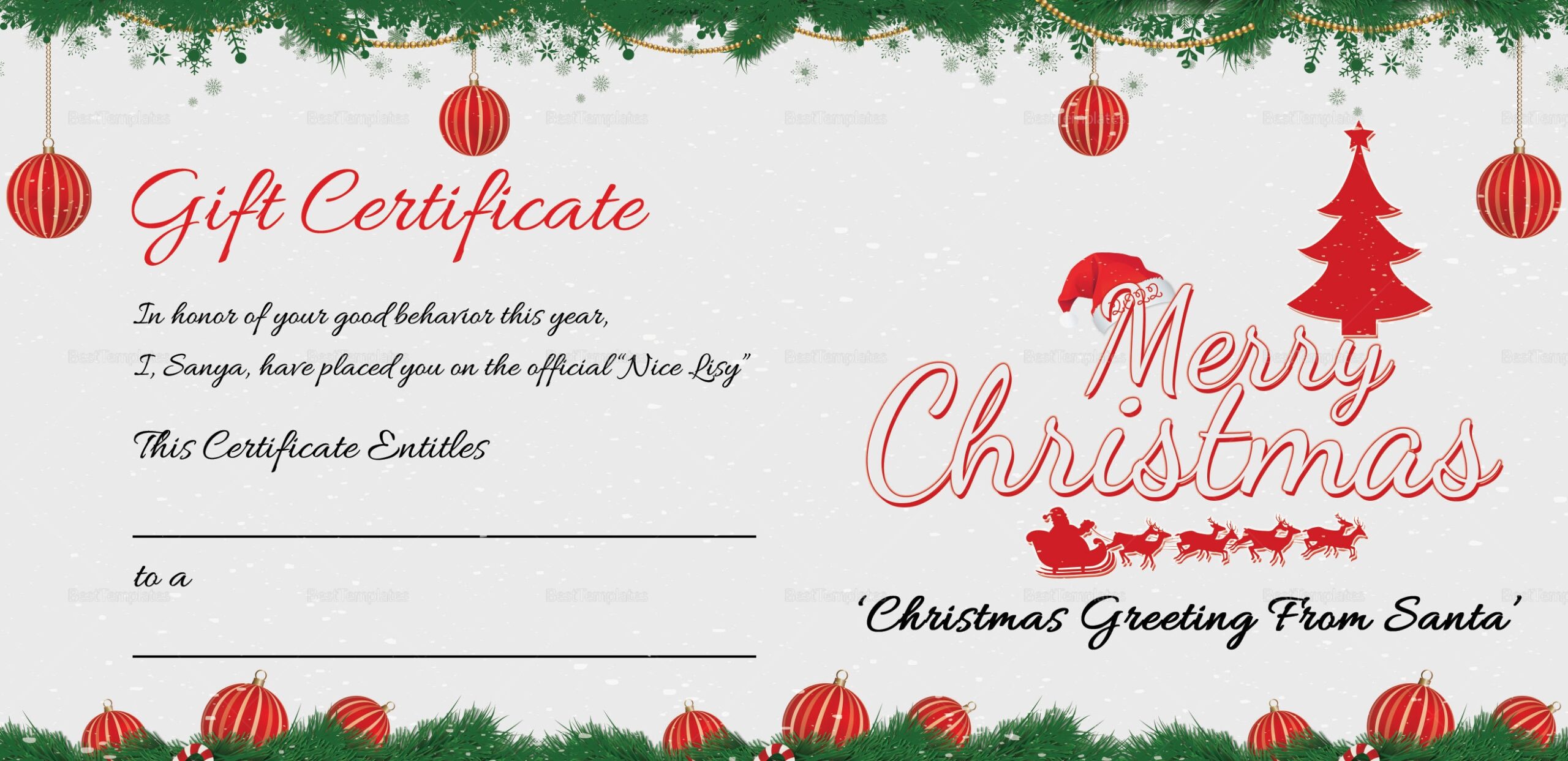 Printable Merry Christmas Gift Certificate
