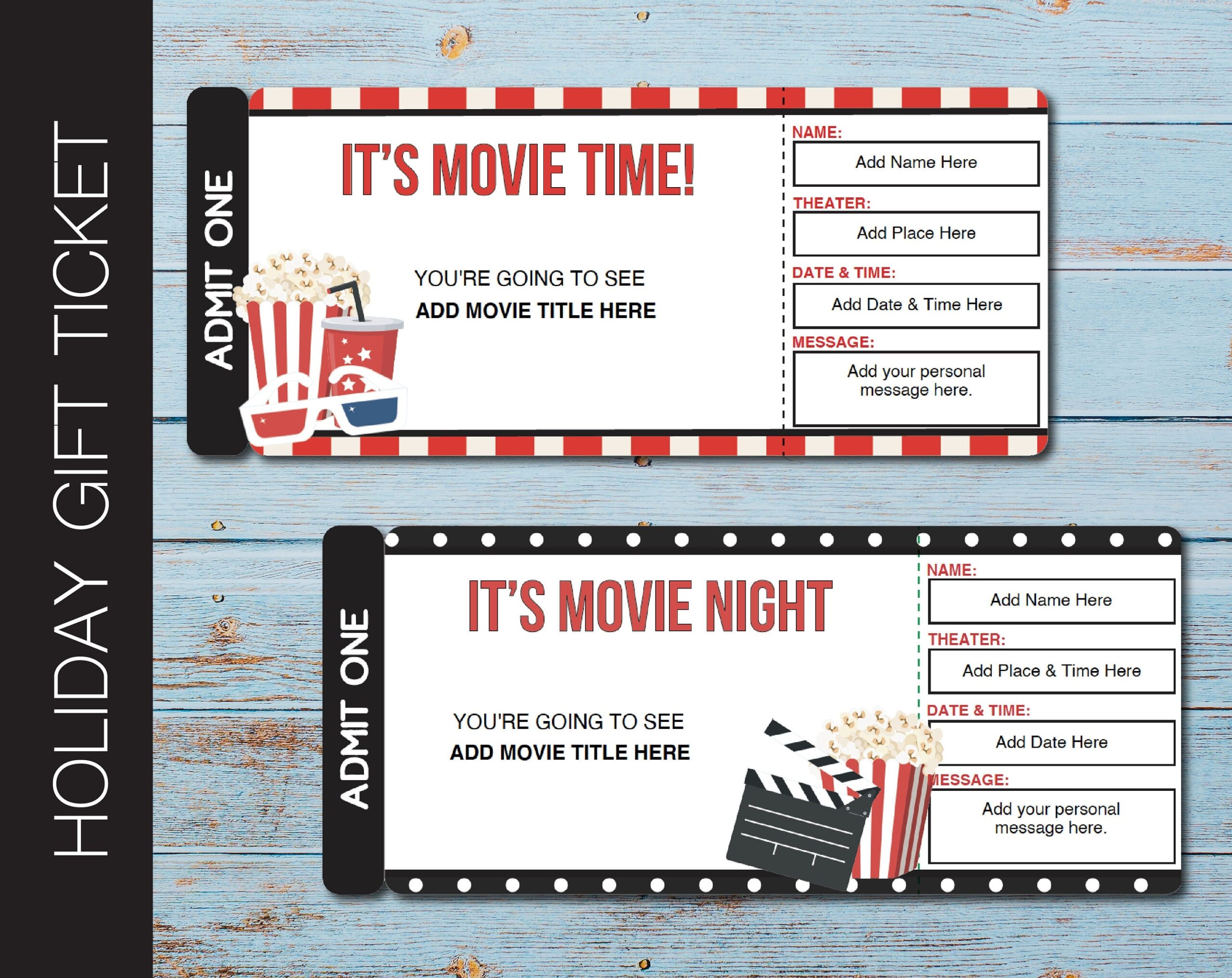 Printable MOVIE Gift Tickets Cinema Themed Gift Reveal Ticket Printable Boarding Pass Instant Download Etsy