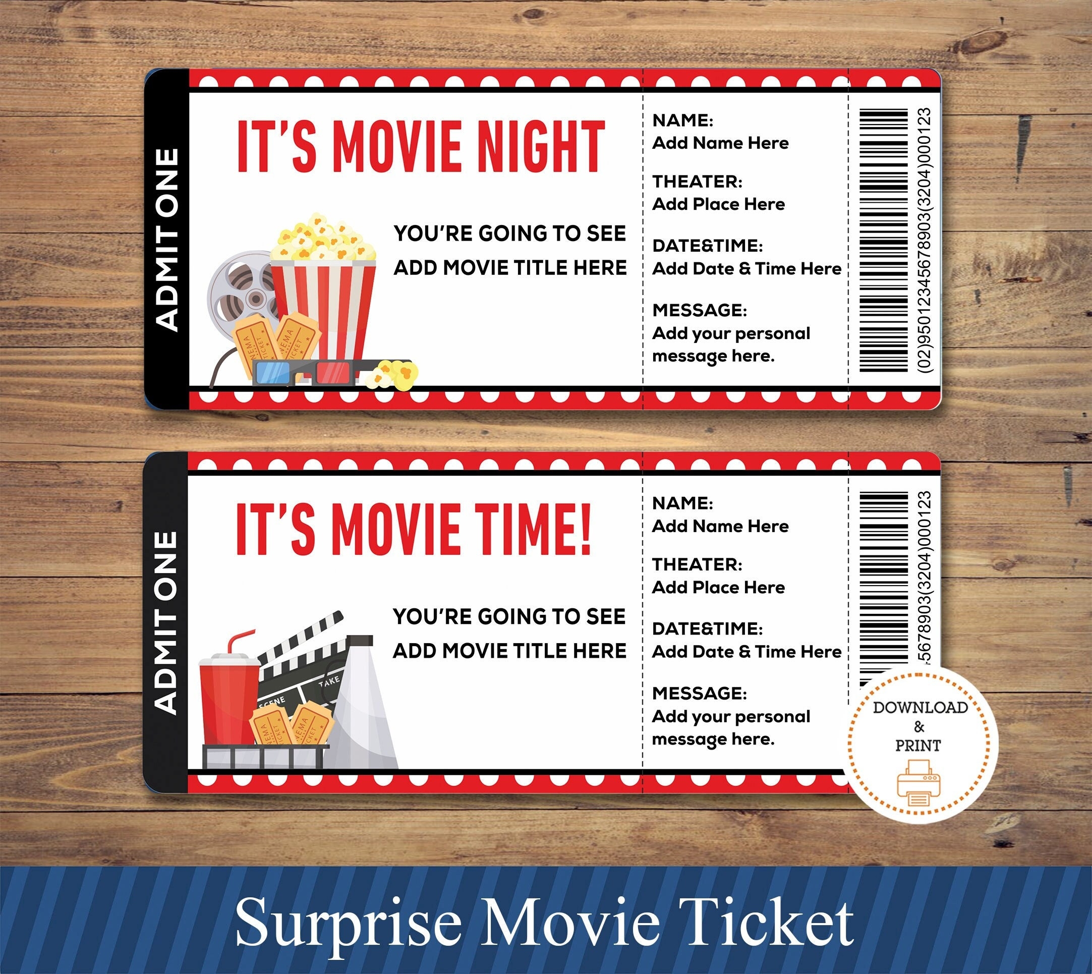 Printable MOVIE Gift Tickets Cinema Themed Gift Reveal Ticket Printable Boarding Pass Instant Download Movie Ticket Birthday Party Etsy UK