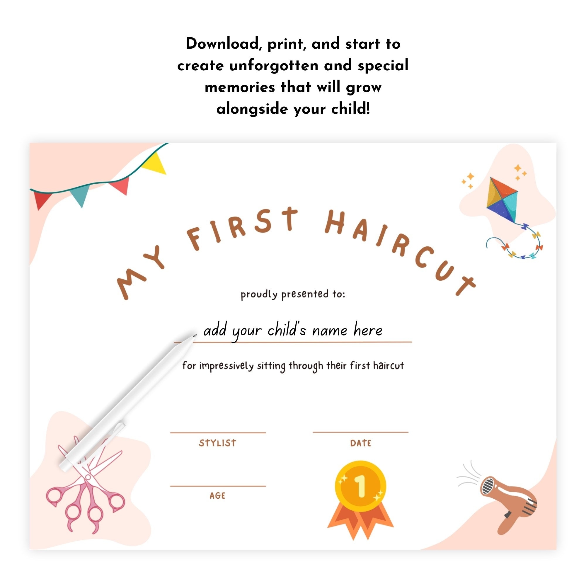 Printable My First Haircut Certificate First Haircut Keepsake For 