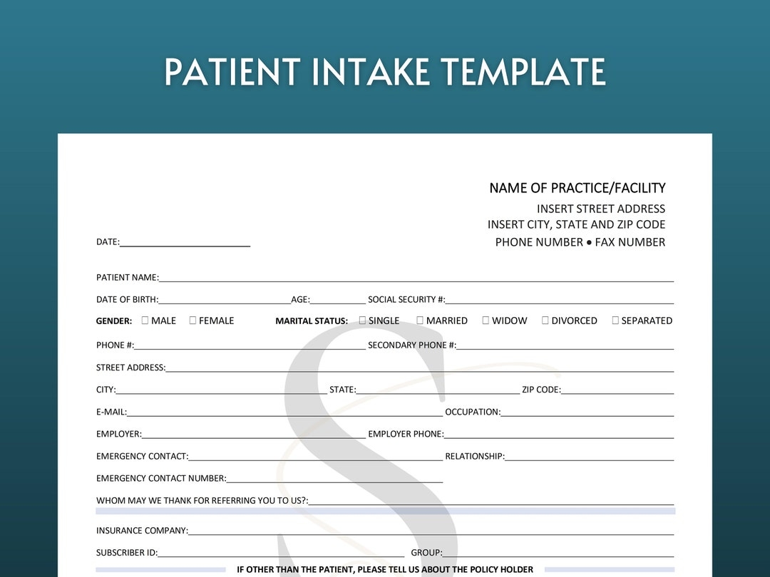Printable New Patient Intake Form Digital Download Patient 