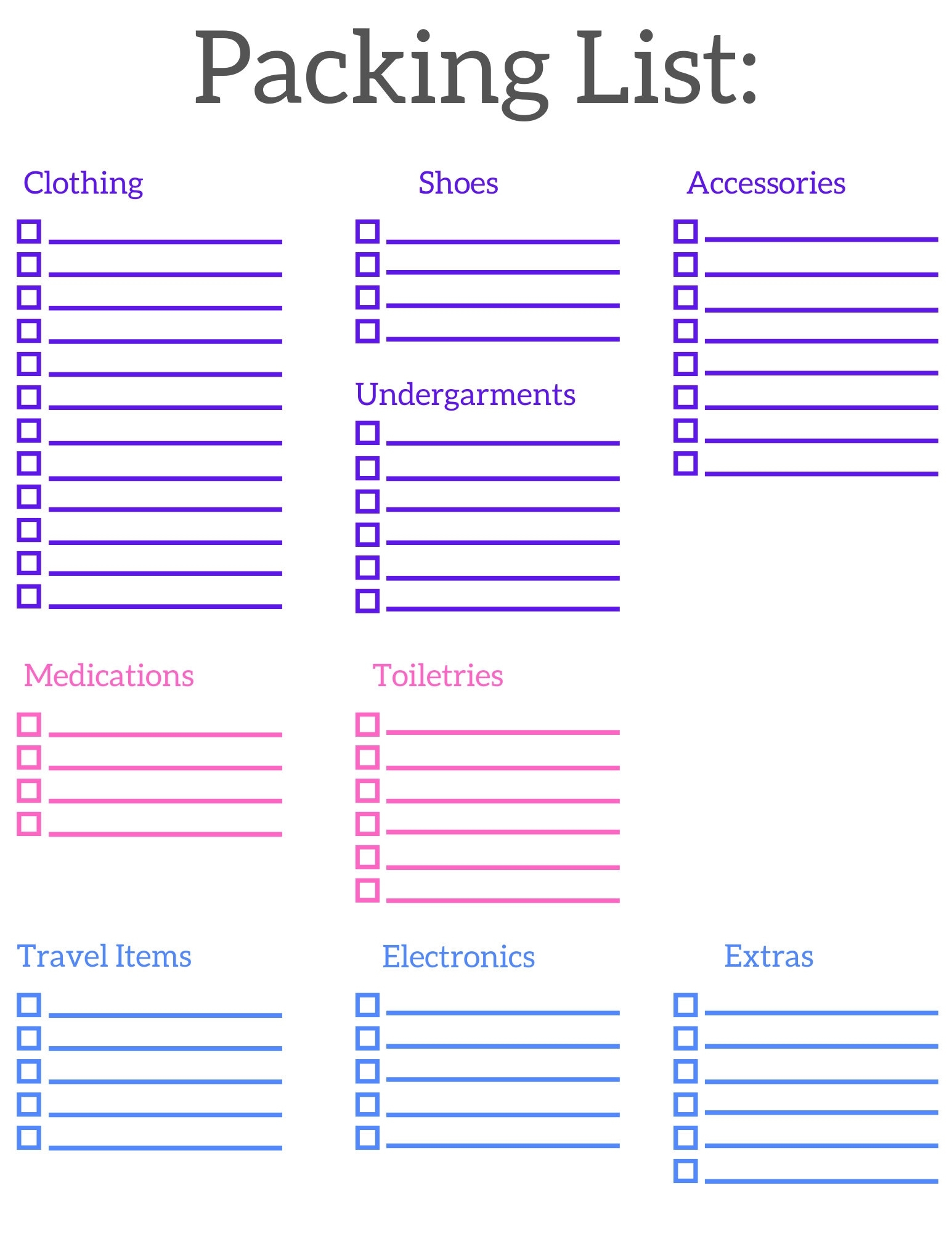 Packing List Printable Free