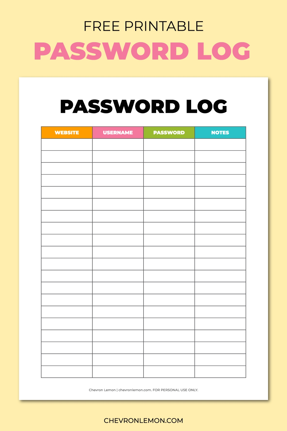 Free Printable Password Log