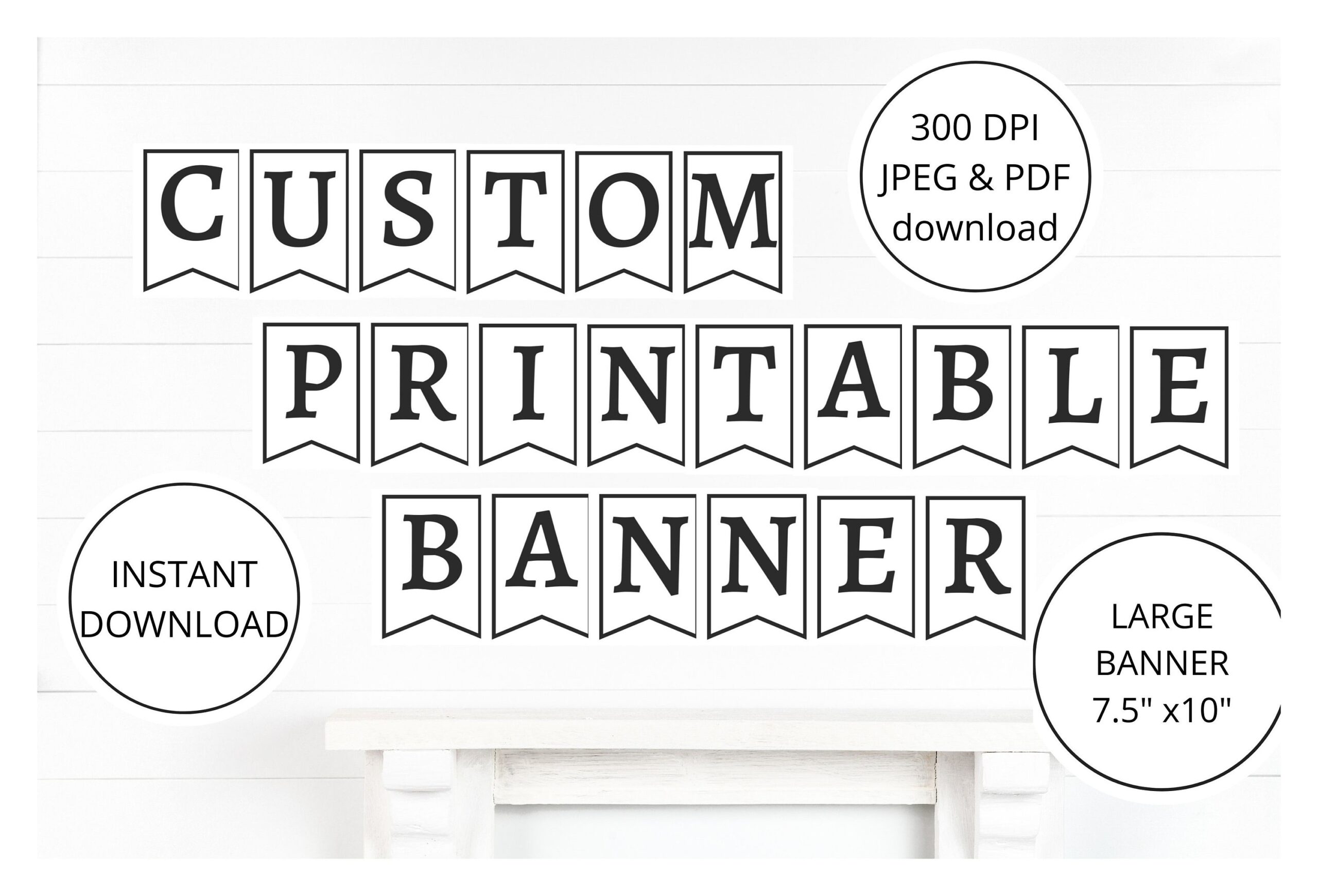 Printable PDF BANNER Printable Alphabet Letter Banner Printable Swallowtail Banner Bunting Banner Black And White Banner A Z Banner Etsy