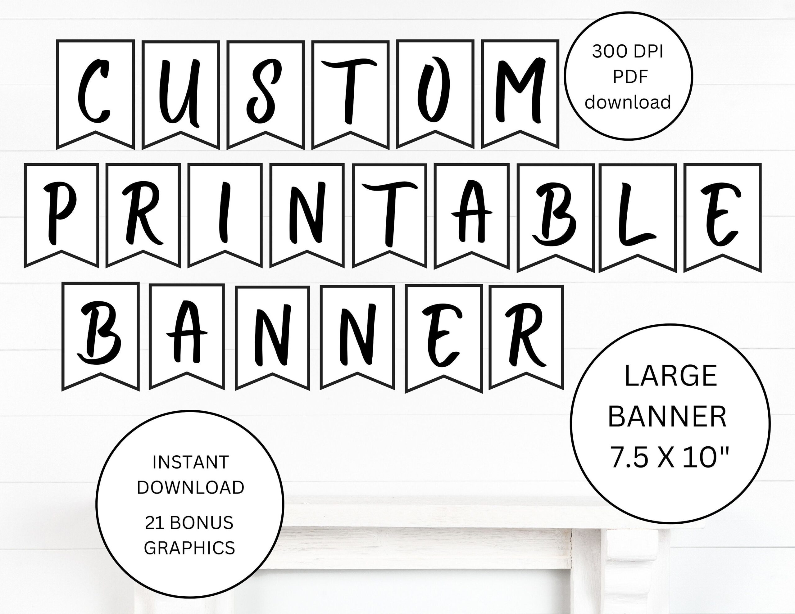 Printable PDF BANNER Printable Alphabet Letter Banner Printable Swallowtail Banner Bunting Banner Black And White Banner A Z Banner Etsy