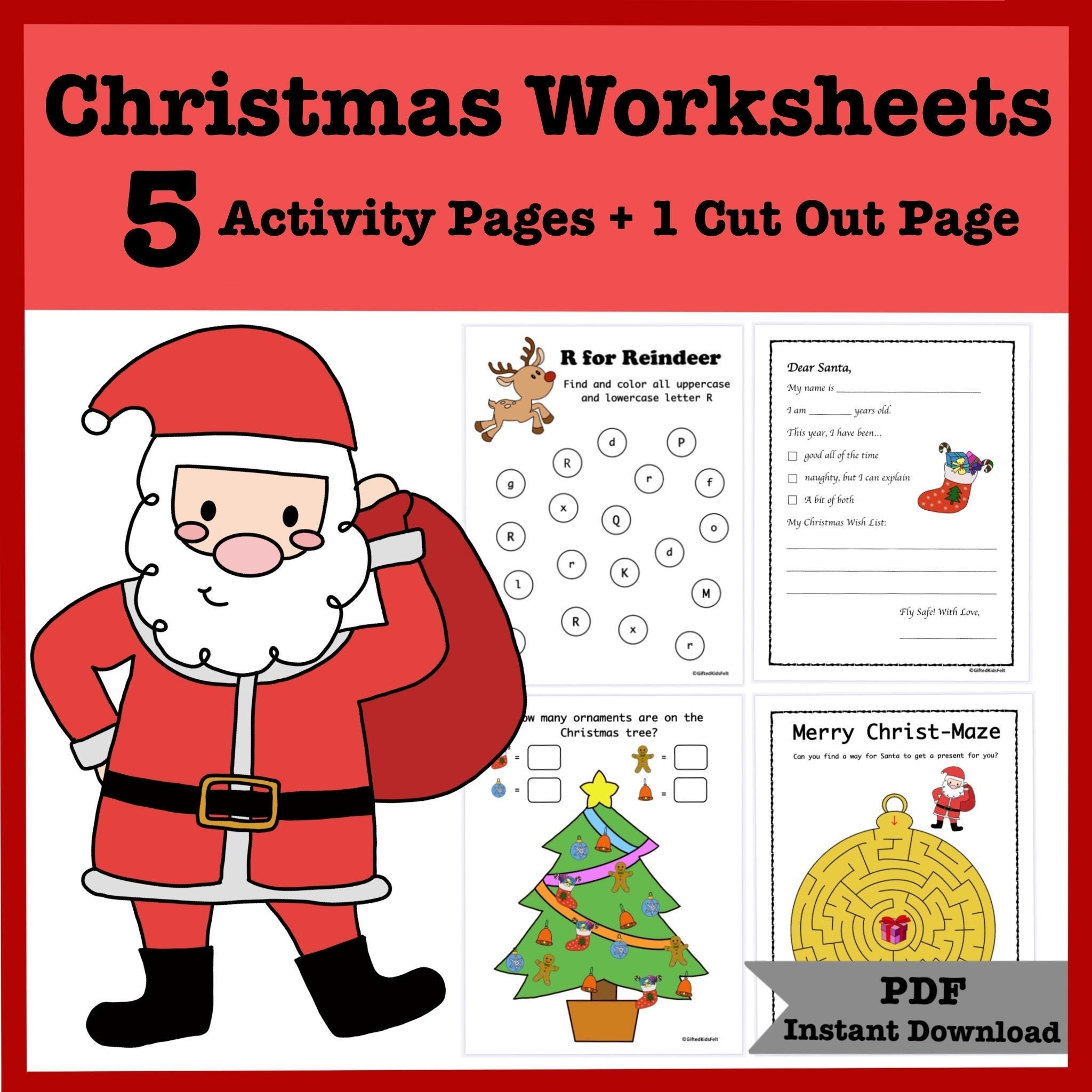 Printable PDF Christmas Activity Sheets For Kid Children Daycare Childcare School Kindergarten Preschool Toddler ECE Early Learning