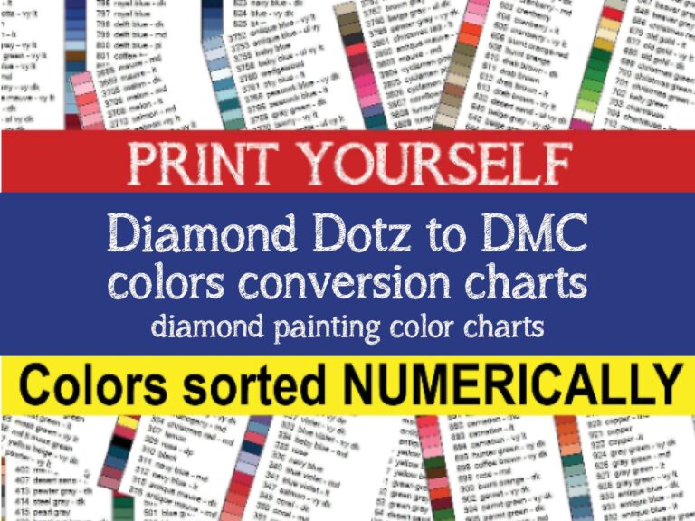 PRINTABLE PDF Diamond Dotz To DMC Colors Conversion Charts Diamond Painting Drill Color Charts Diamond Dotz Drill Color Charts Dotz To Dmc Etsy