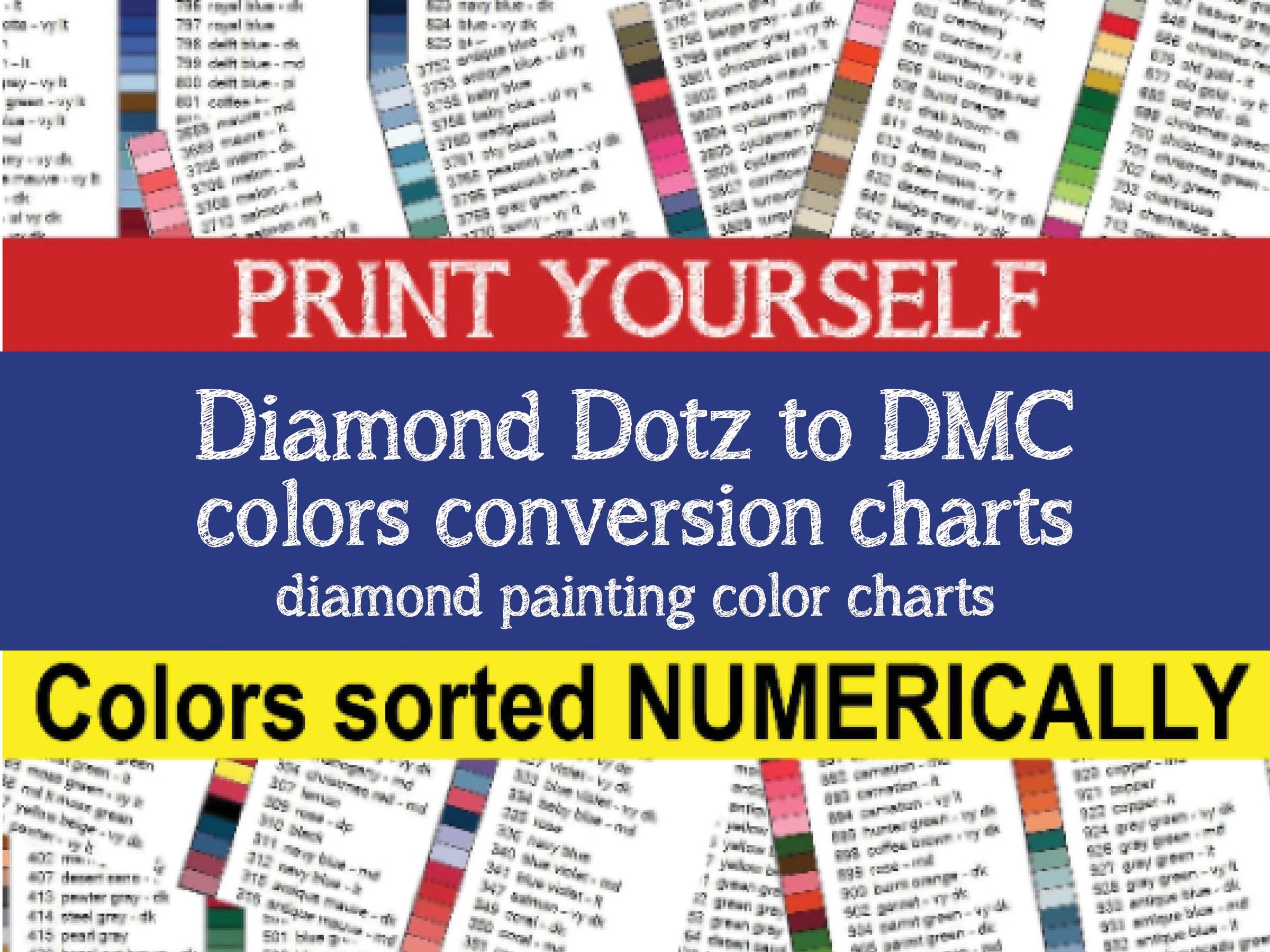 PRINTABLE PDF Diamond Dotz To DMC Colors Conversion Charts Diamond Painting Drill Color Charts Diamond Dotz Drill Color Charts Dotz To Dmc Etsy