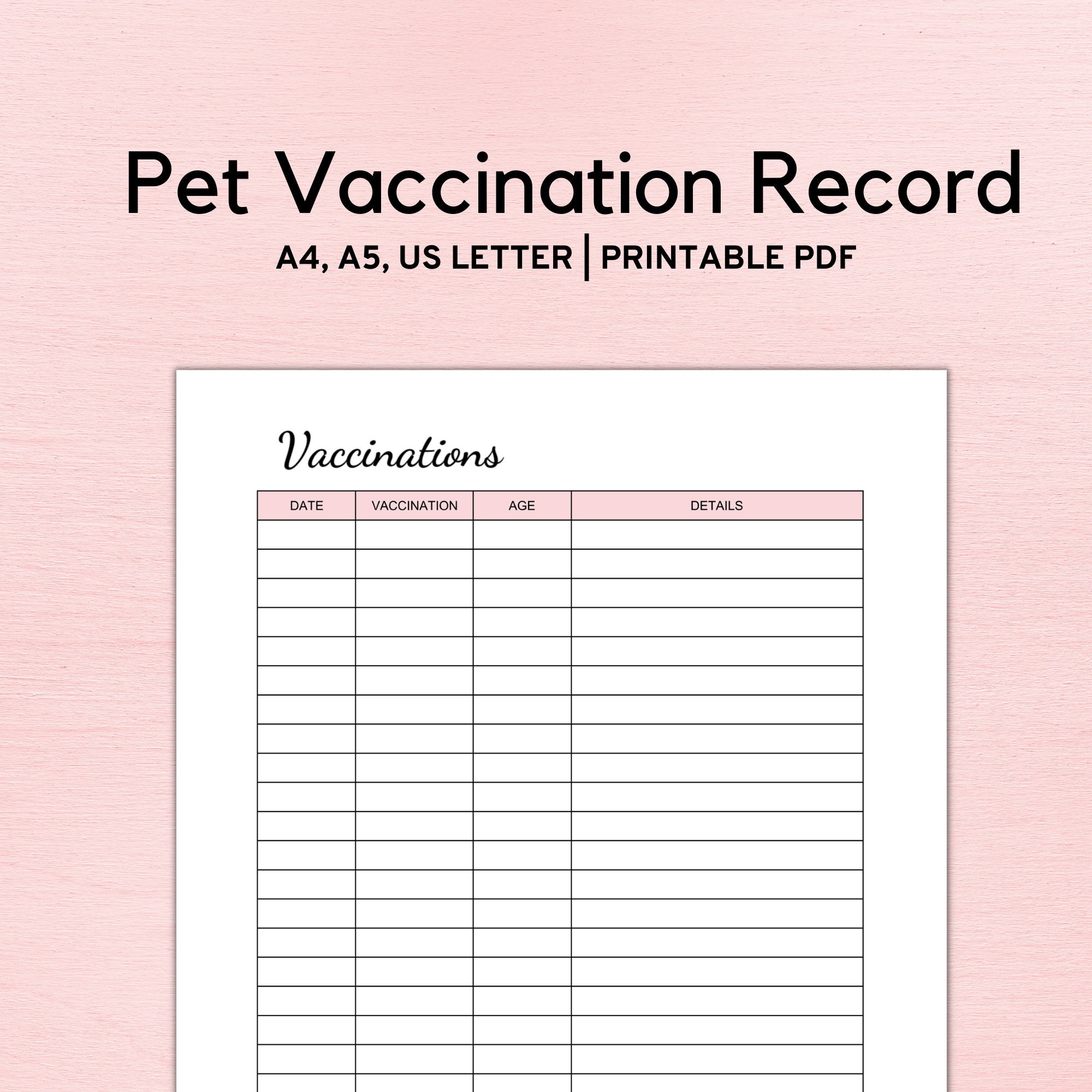 Free Printable Pet Vaccination Record