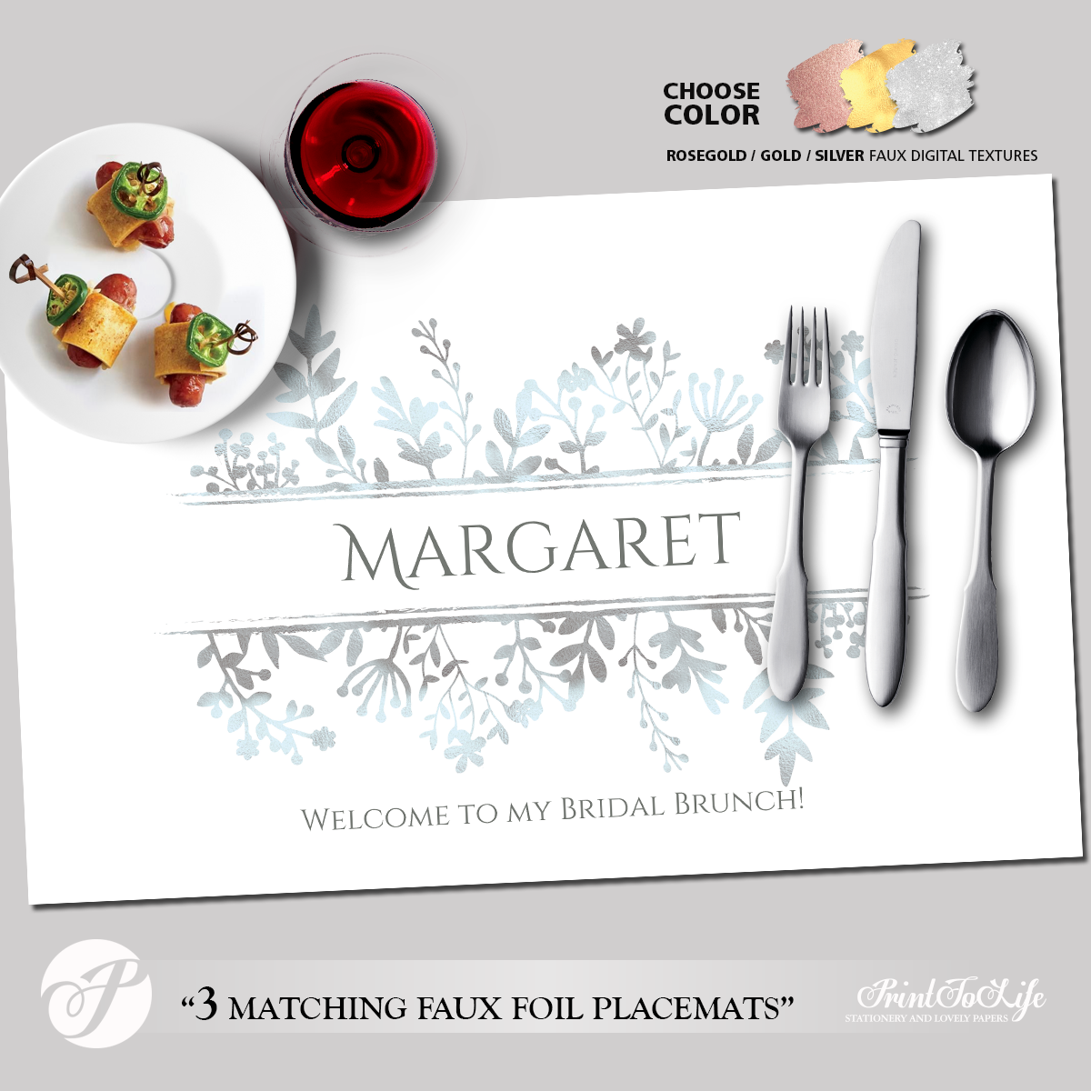 Printable Placemat Template Personalized For Bridal Showers And Dinners With 3 Luxury Textures Printolife