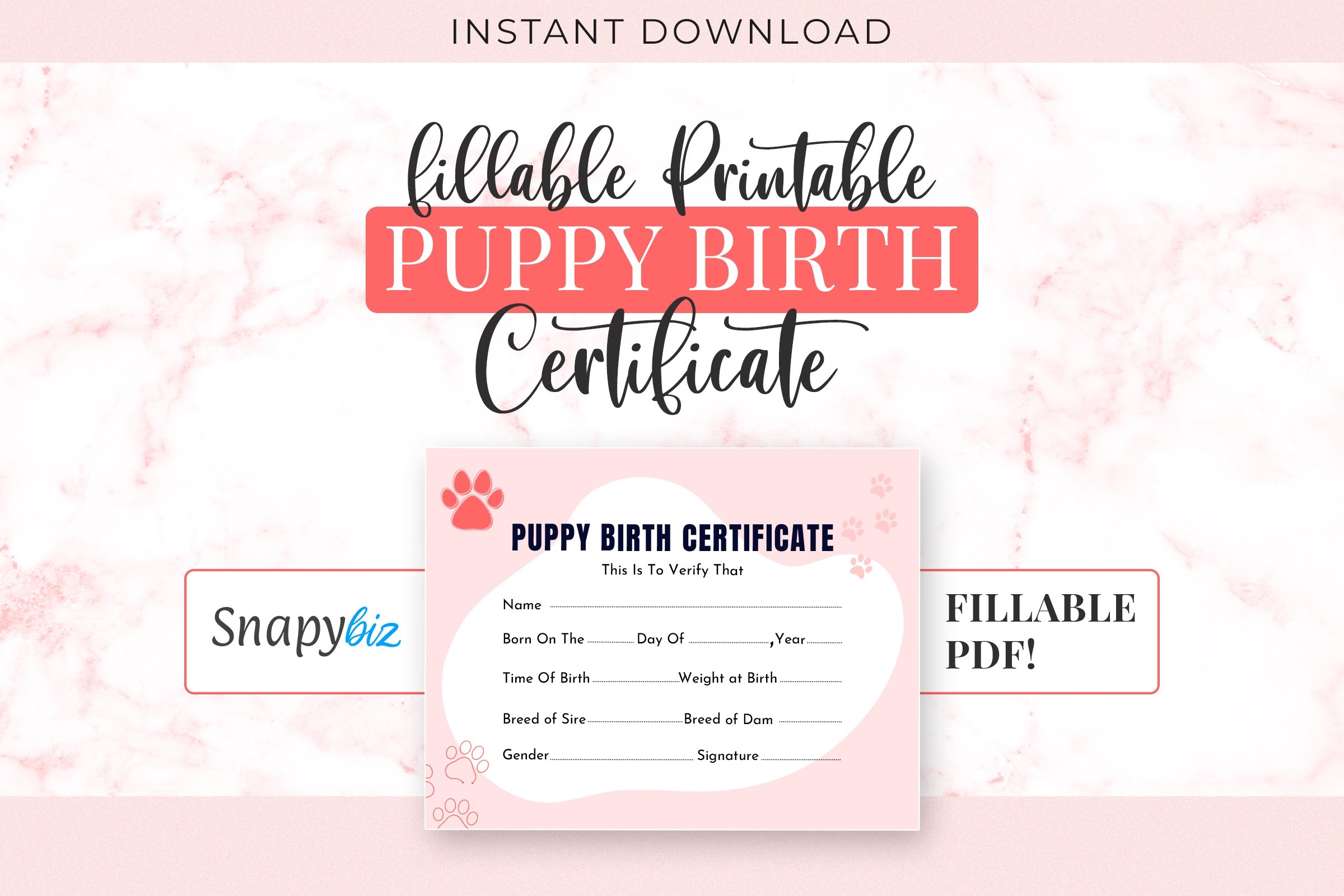 Printable Puppy Birth Certificate Puppy Birth Record Sheet