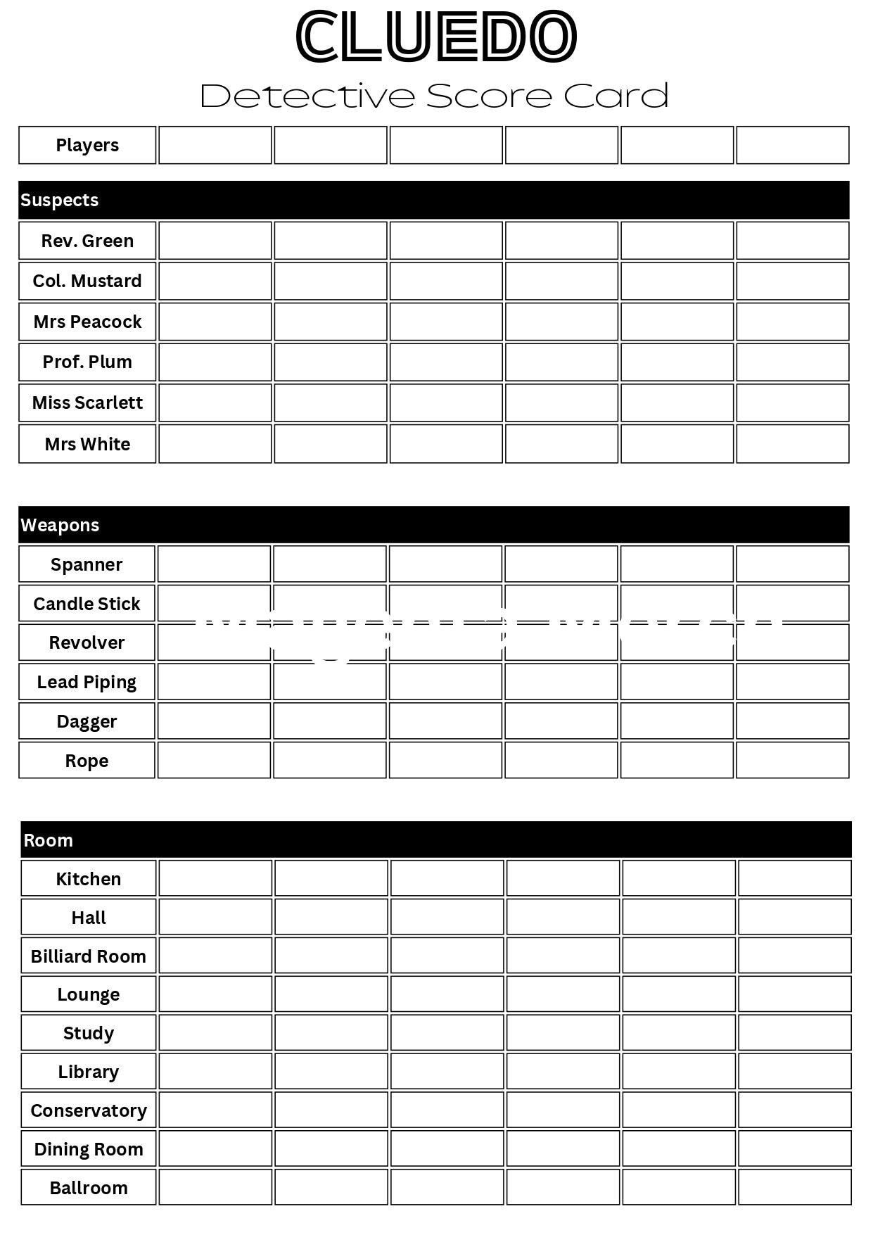 Printable Replacement Score Sheets Compatible With Clue U0026 Cluedo A4 And A5 PDF Formats Etsy