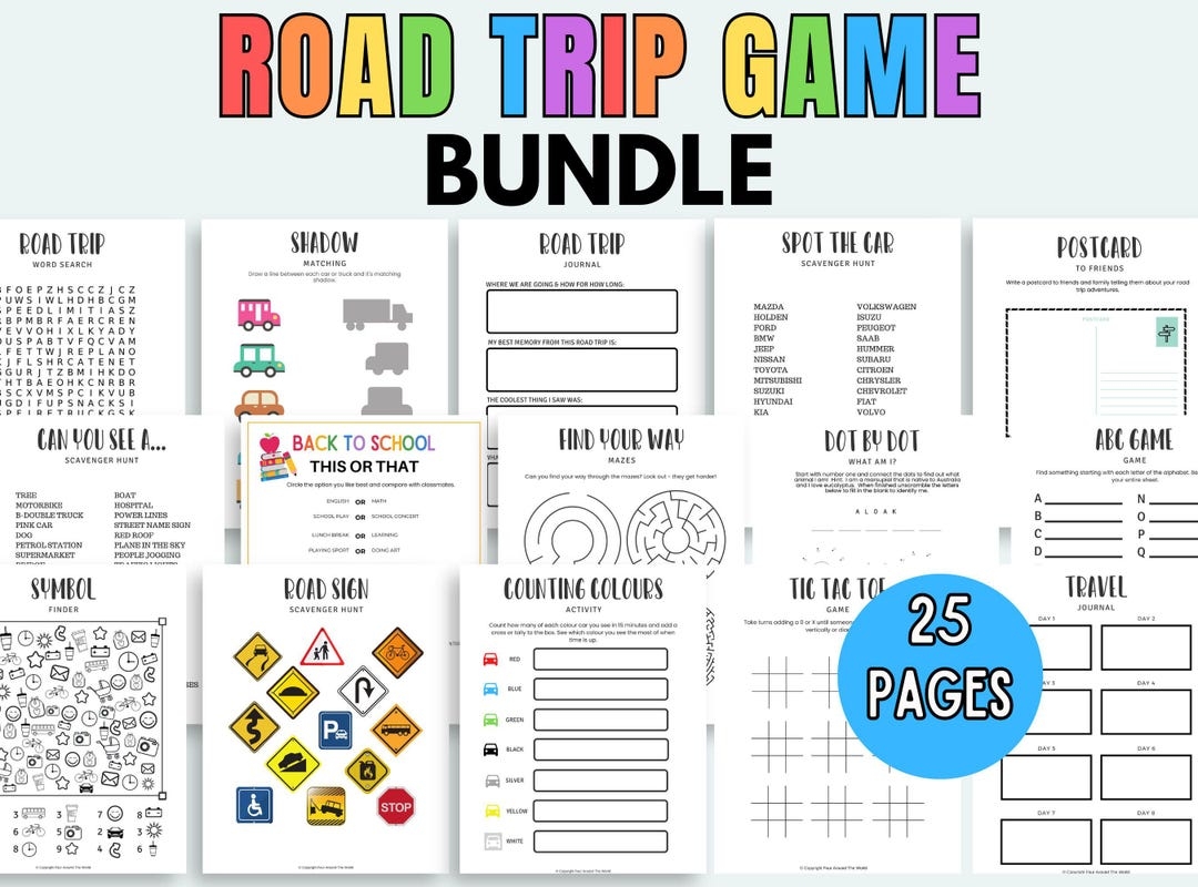Printable Road Trip Games Printable Travel Games Road Trip Activities Printable Travel Games Set For Road Trips Car Games For Kids Etsy