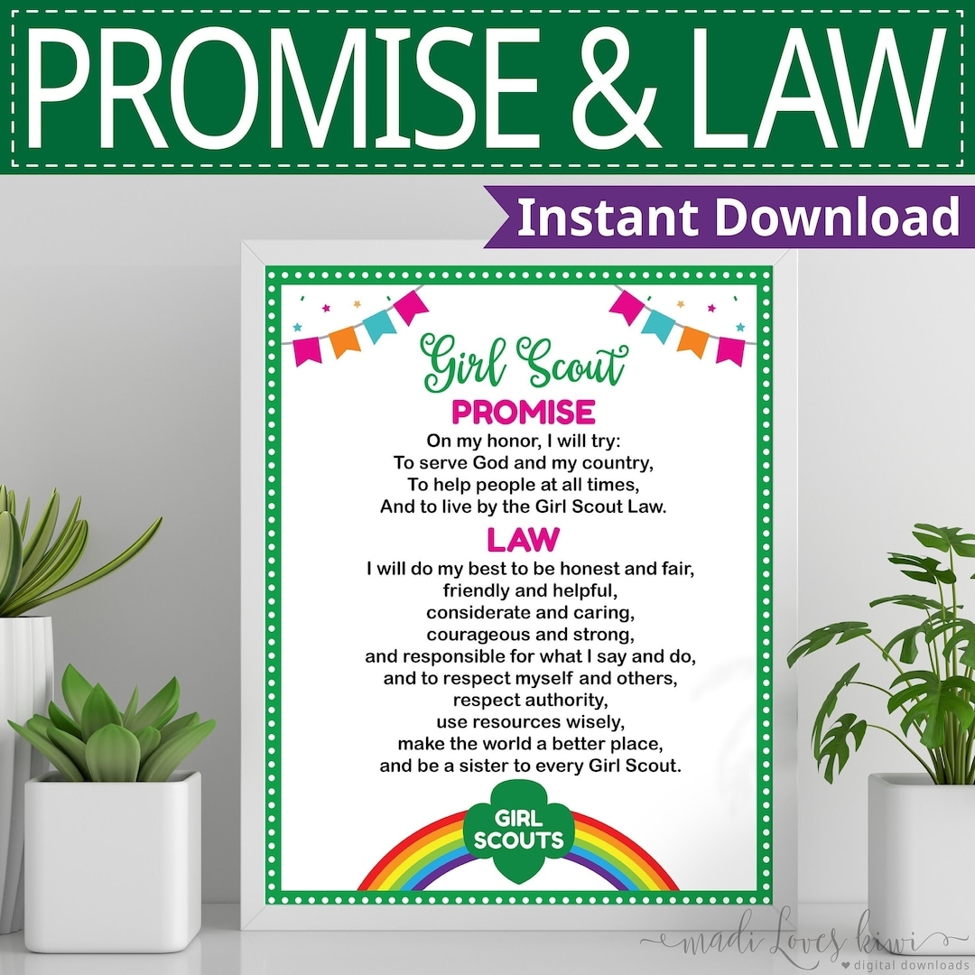 Printable Scout Promise U0026 Law Poster For Troop 8x10 8 5x11 16x20 Editable Rainbow Girl Sign Instant Download Digital GS Wall PDF Template Etsy