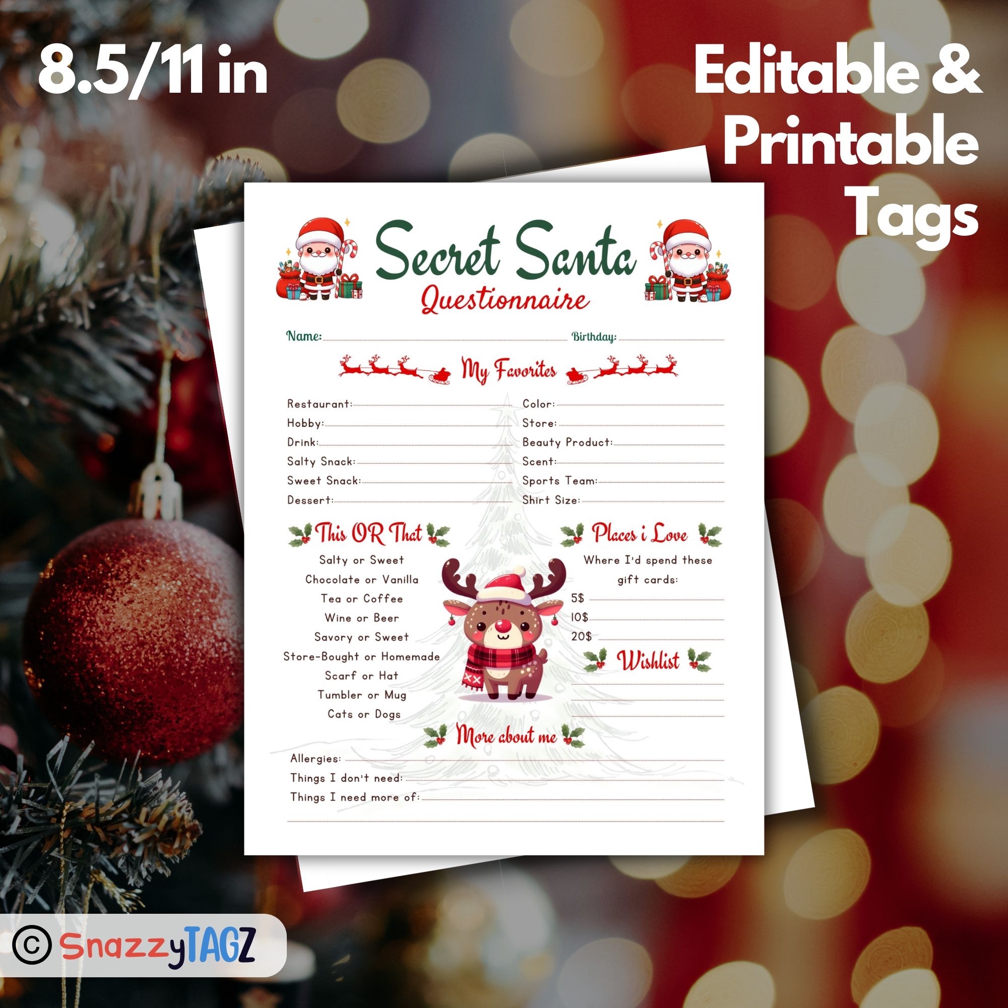 Secret Santa Questions Free Printable