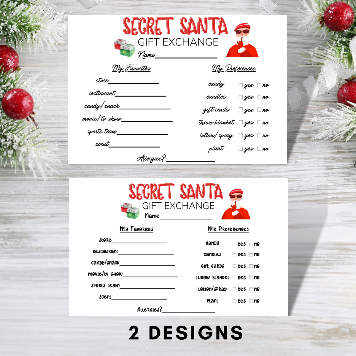 Printable Secret Santa Questionnaire For Gift Exchange Forest Rose Creative Worksheets Library