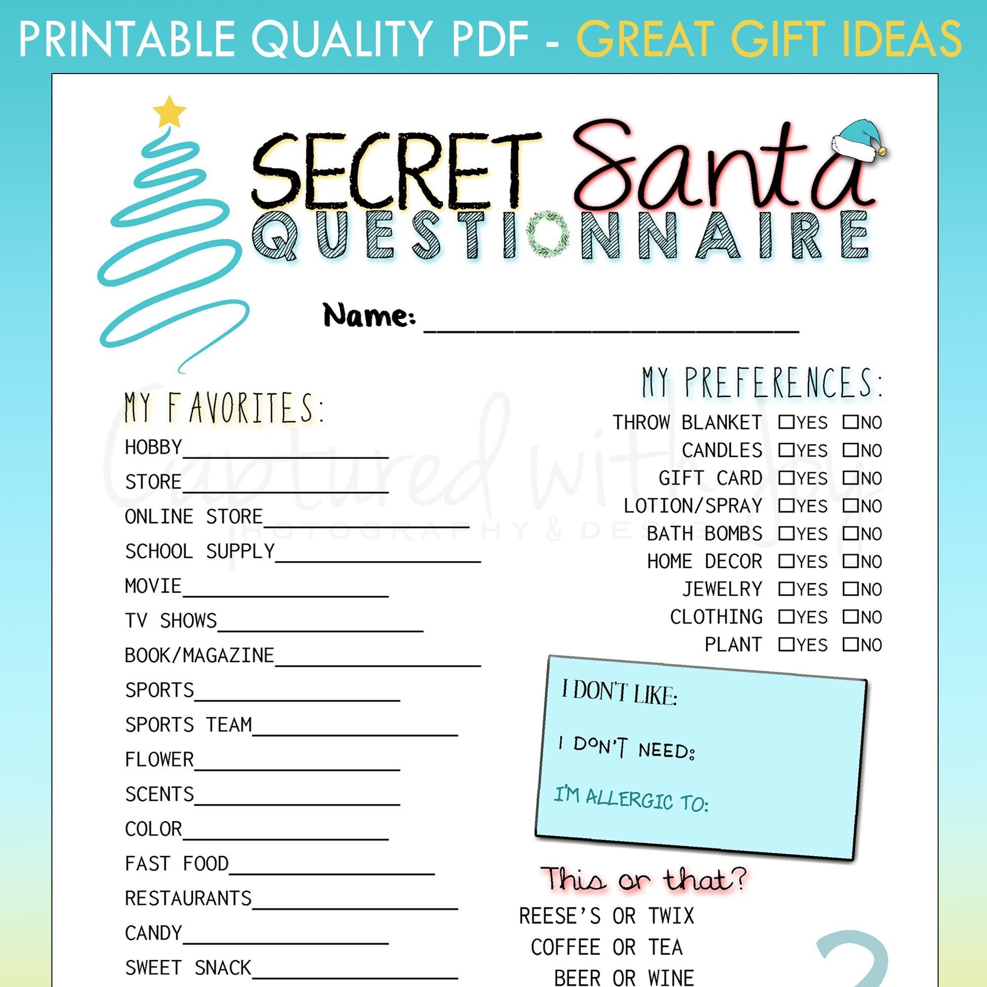 Free Printable Secret Santa Survey
