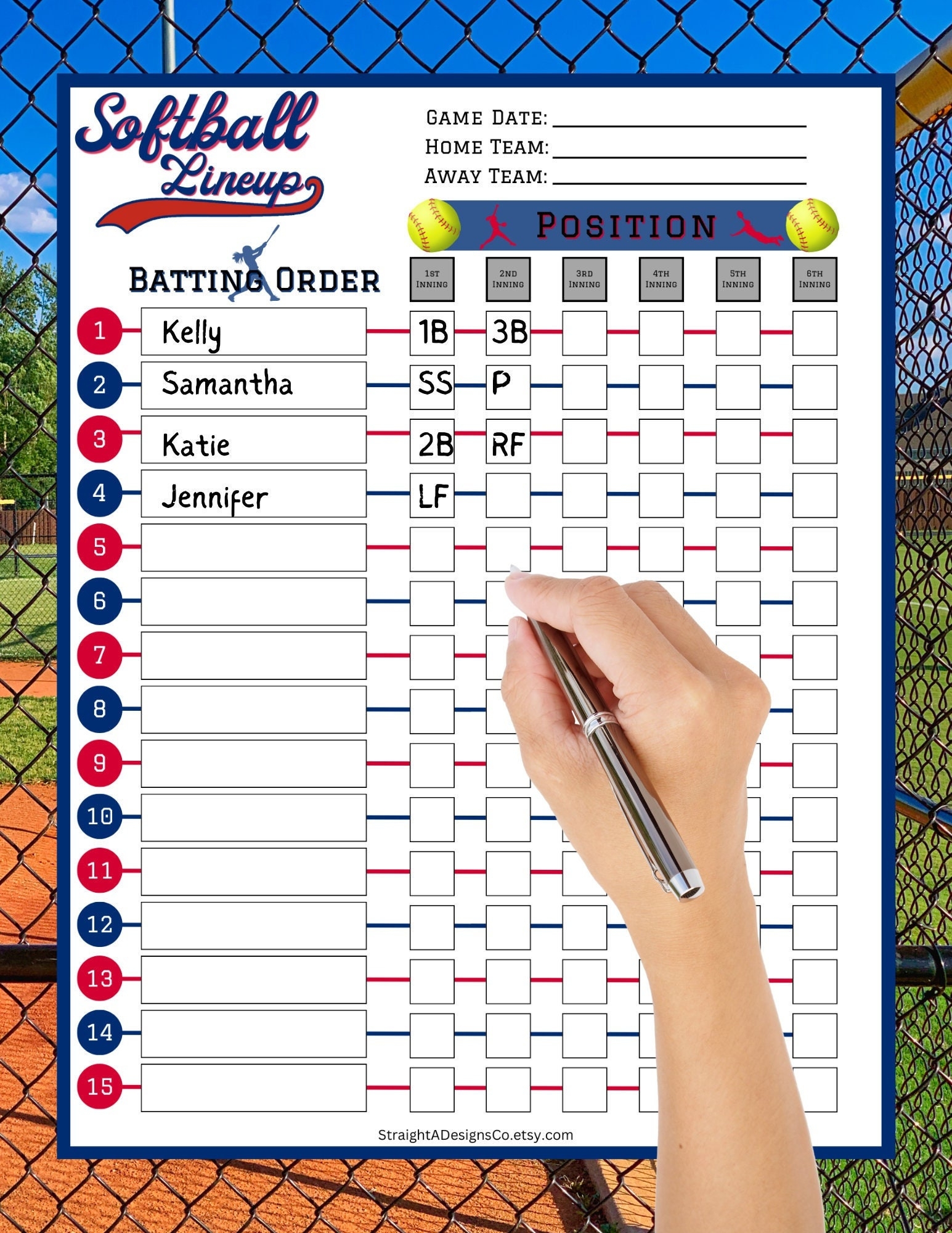 Printable Softball Lineup Card Softball Position Board Softball Coach Roster 15 Player Batting Order Team Position List Softball Dugout Etsy