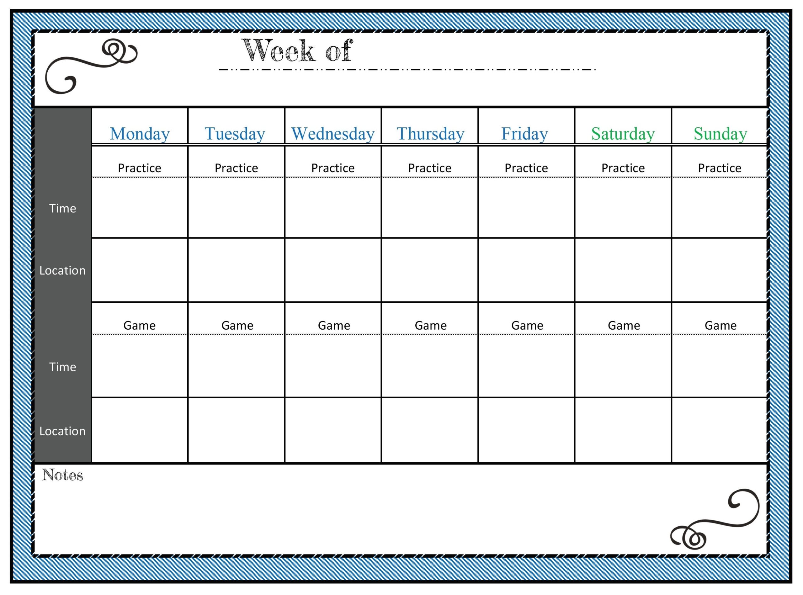 Printable Sports Schedule Etsy
