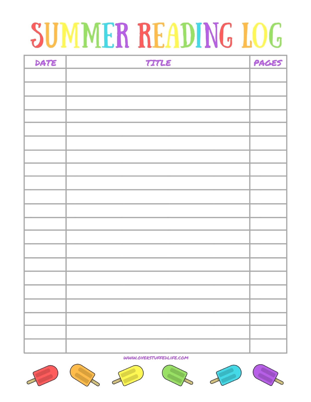 Reading Log Free Printable