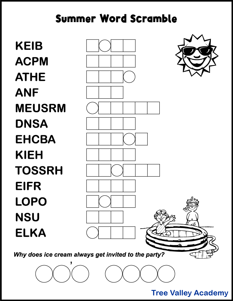 Free Printable Word Scrambles