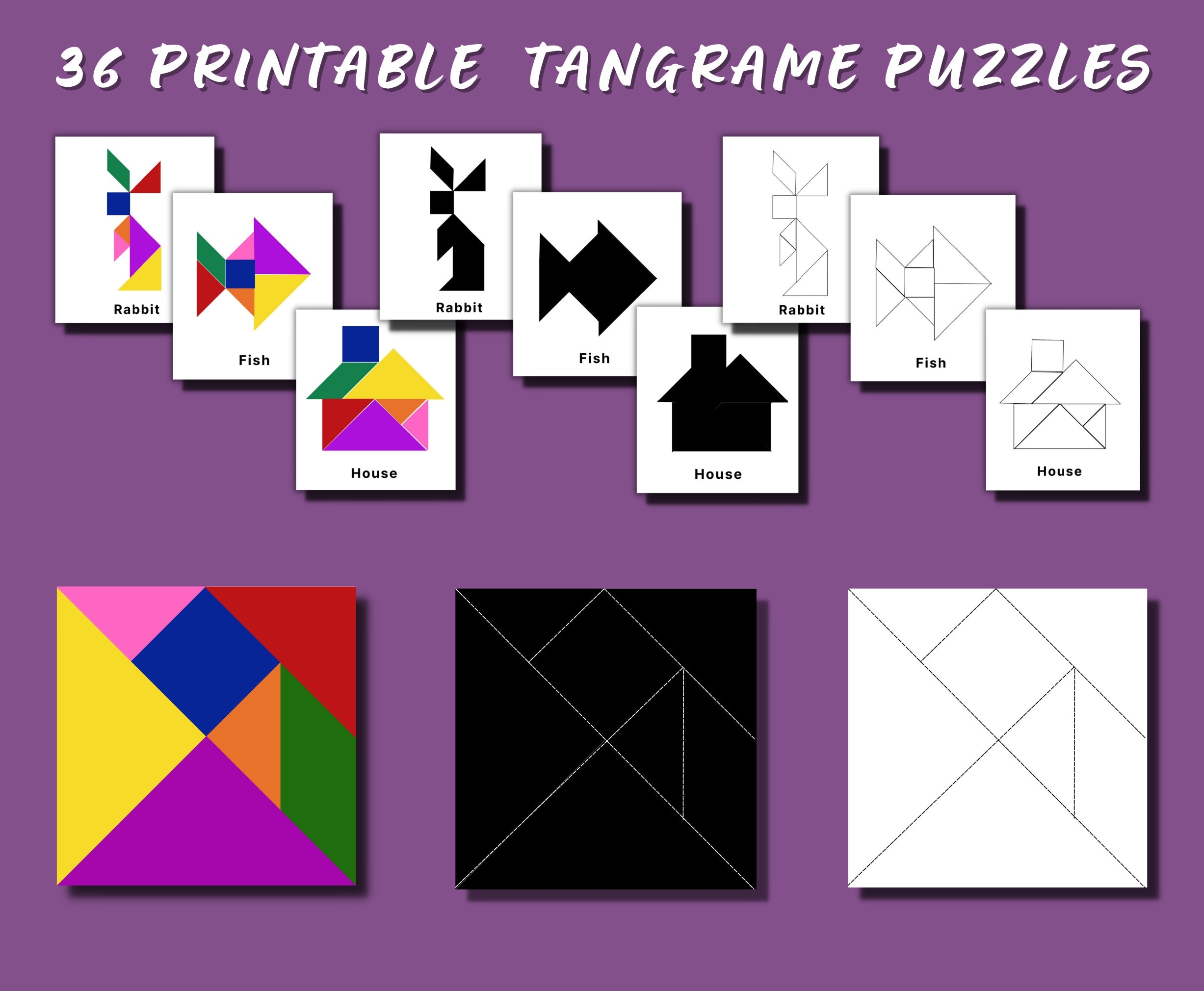 Printable Tangrams puzzle Activity For Preschool Kindergarten And Montessori Kids nomenclature Flash Cards learning Materials puzzle Game Etsy