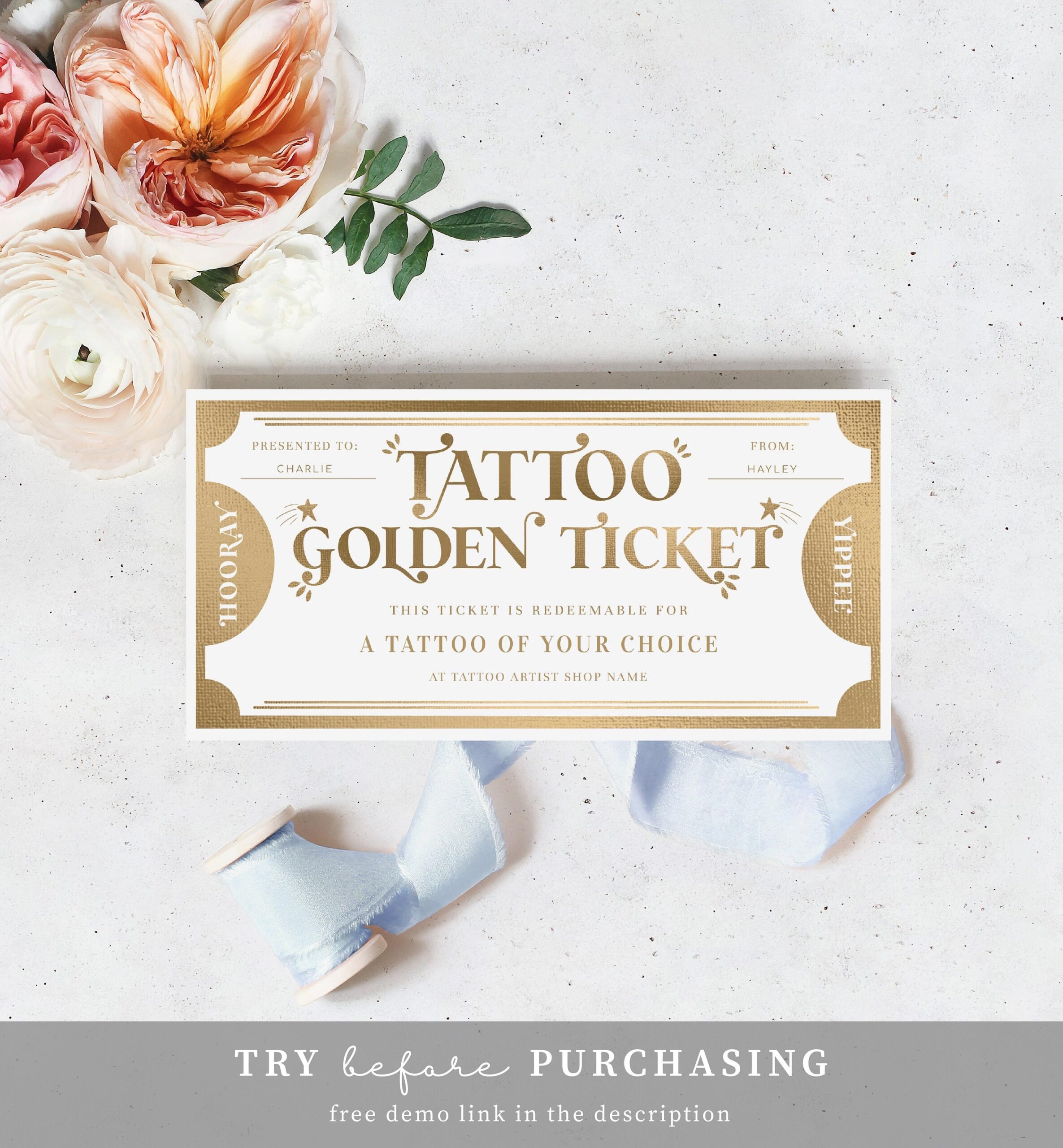 Printable Tattoo Gift Voucher Template Tattoo Gift Certificate 