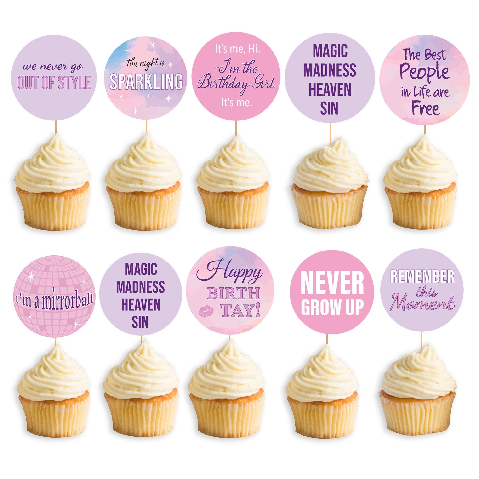 Printable Taylor Swift Birthday Party Cupcake Toppers Swiftie Inspired Birthday Cupcake Toppers Birthday Decorations DIY Happy Birthtay Etsy