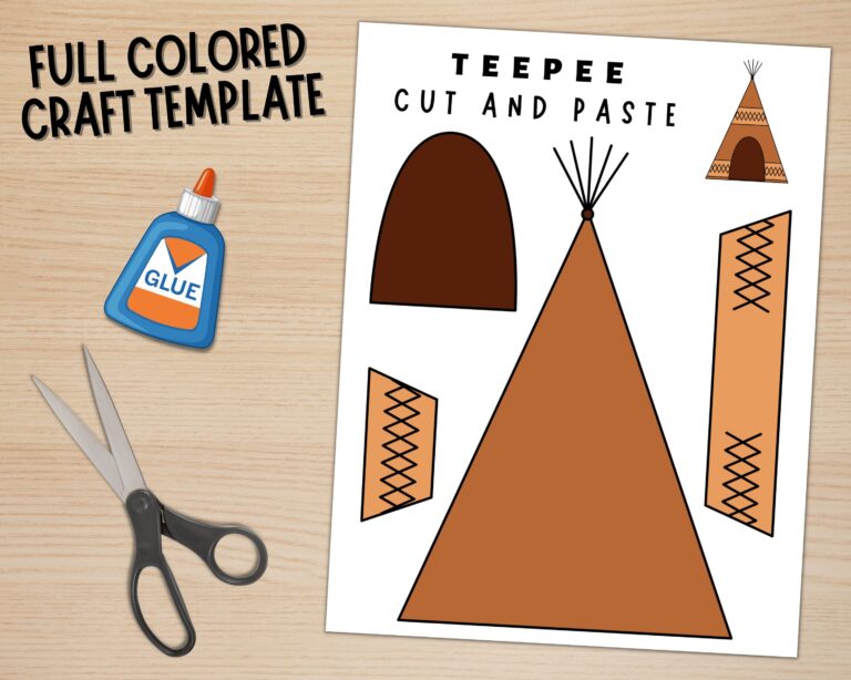 Printable Teepee Craft Native American Day Craft Activity Thanksgiving Activities Color Cut And Paste Paper Teepee PDF Etsy