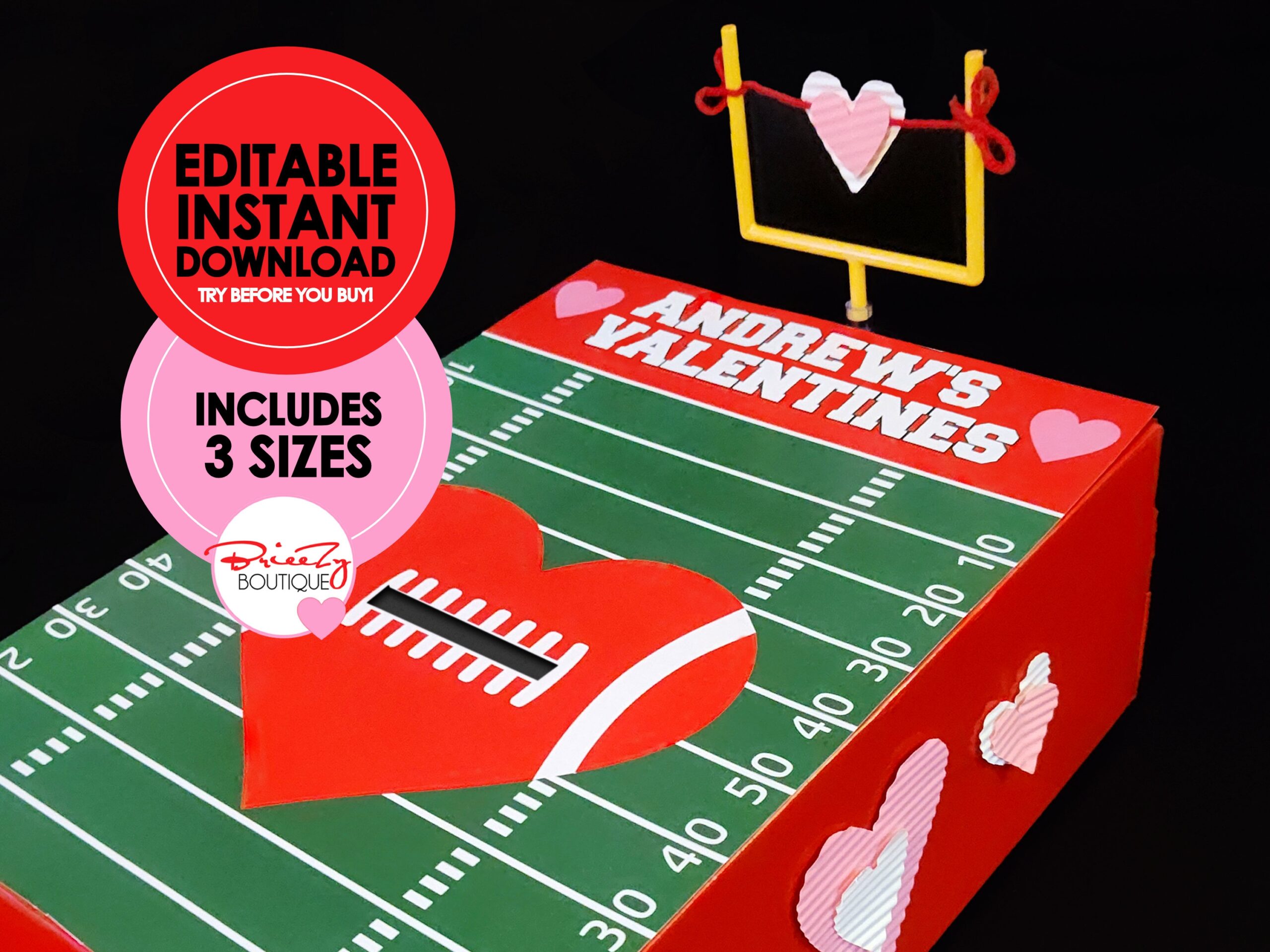 Printable Valentines Football Field For Box EDITABLE INSTANT DOWNLOAD Football Valentine Valentines Box Football Valentines Field