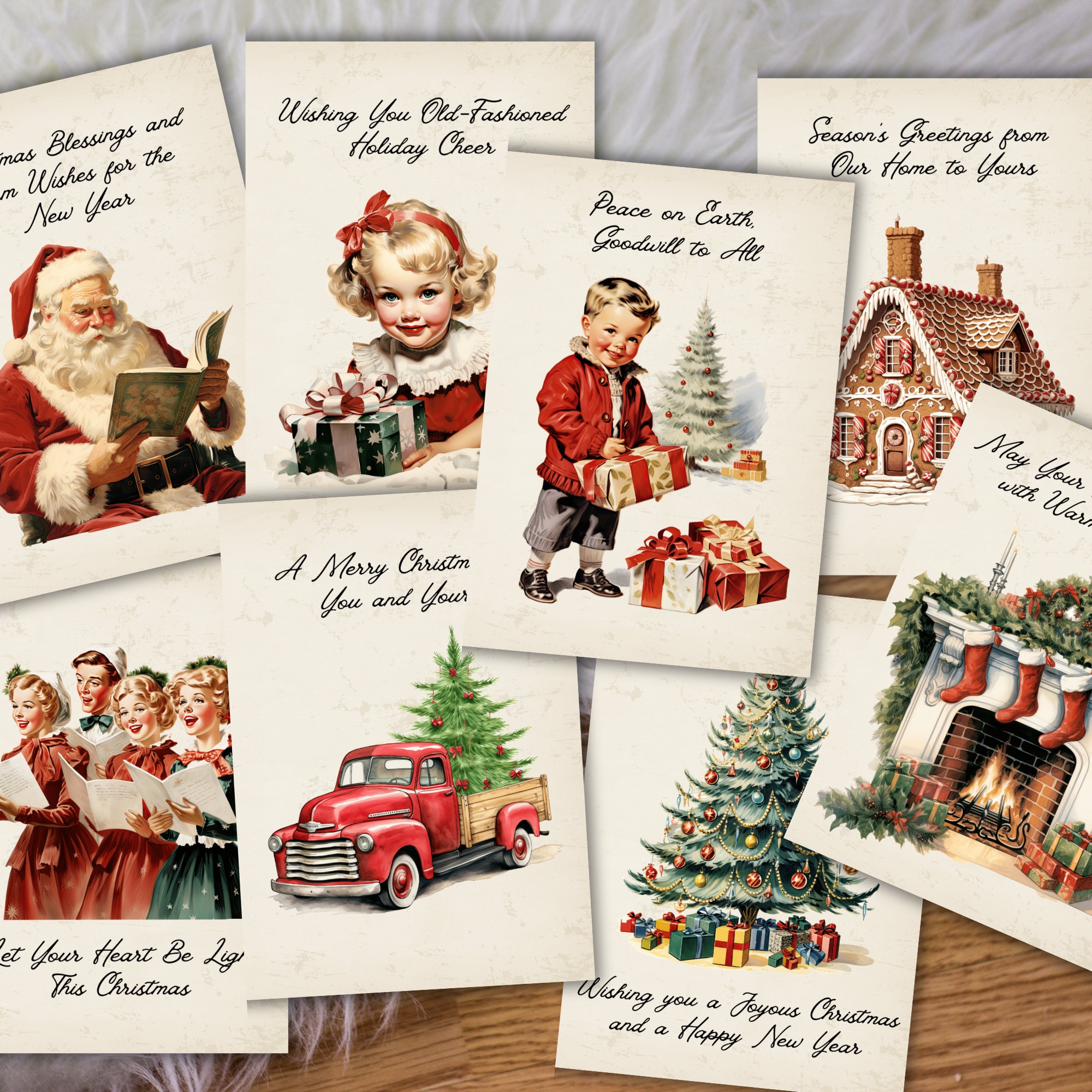 Printable Vintage Christmas Cards Vintage Holiday Greeting Cards Christmas Card Bundle Christmas Card Set Of 8 Retro Christmas Cards