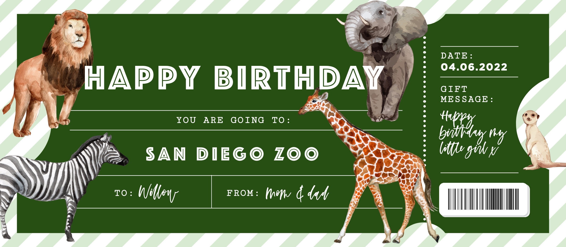 Printable Zoo Ticket Birthday Gift Template Surprise Gift 