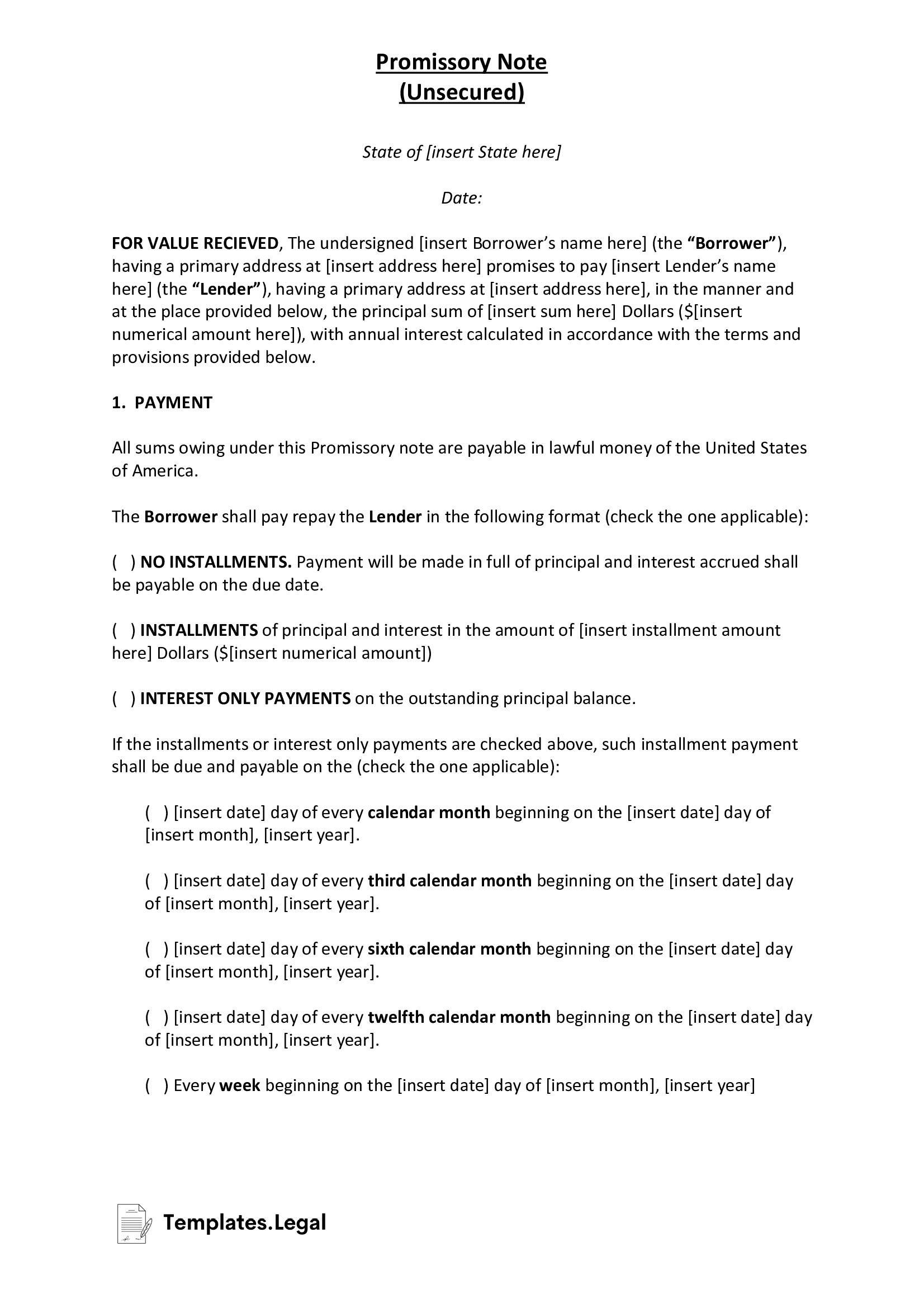 Promissory Note Templates Word PDF ODT Templates Legal