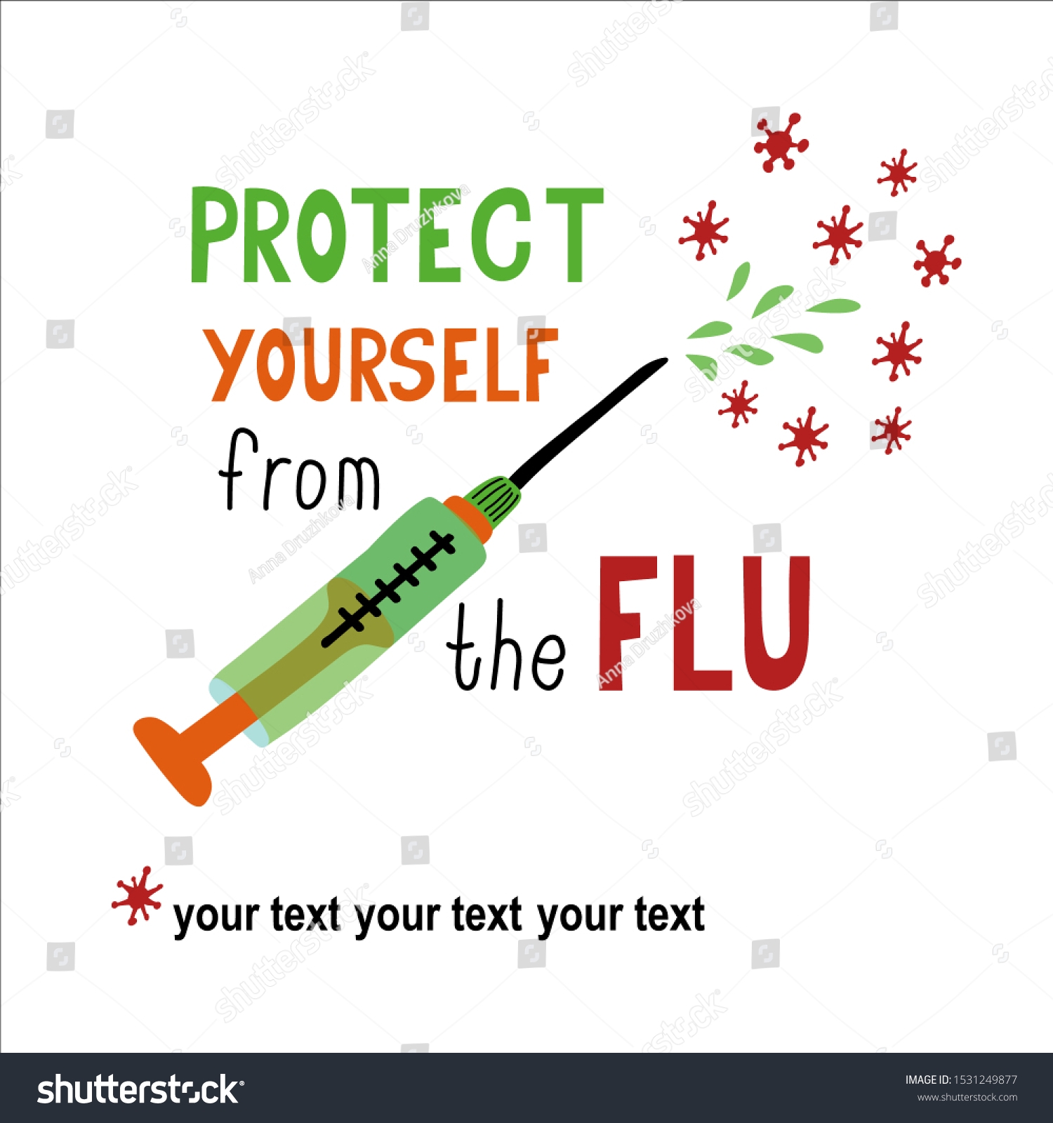 Protect Yourself Flu Vaccination Vector Poster Stock Vector 
