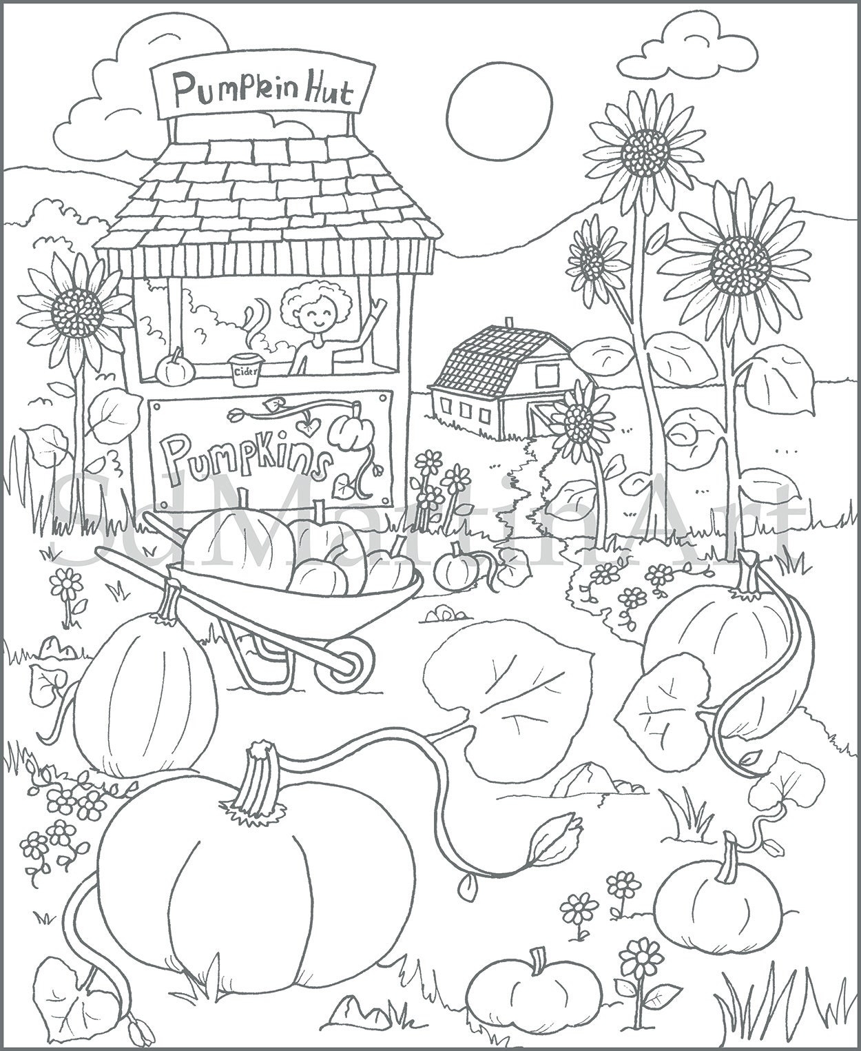 Pumpkin Patch fall Time Printable adult Coloring Book Page for 