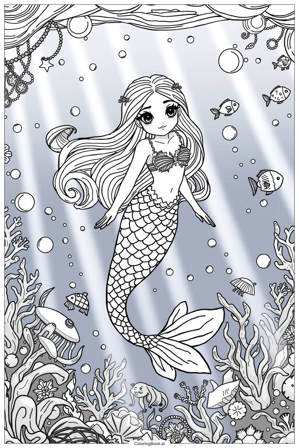 Rainbow Mermaid Fantasy Coloring Page Free PDFu0026PNG Printable 