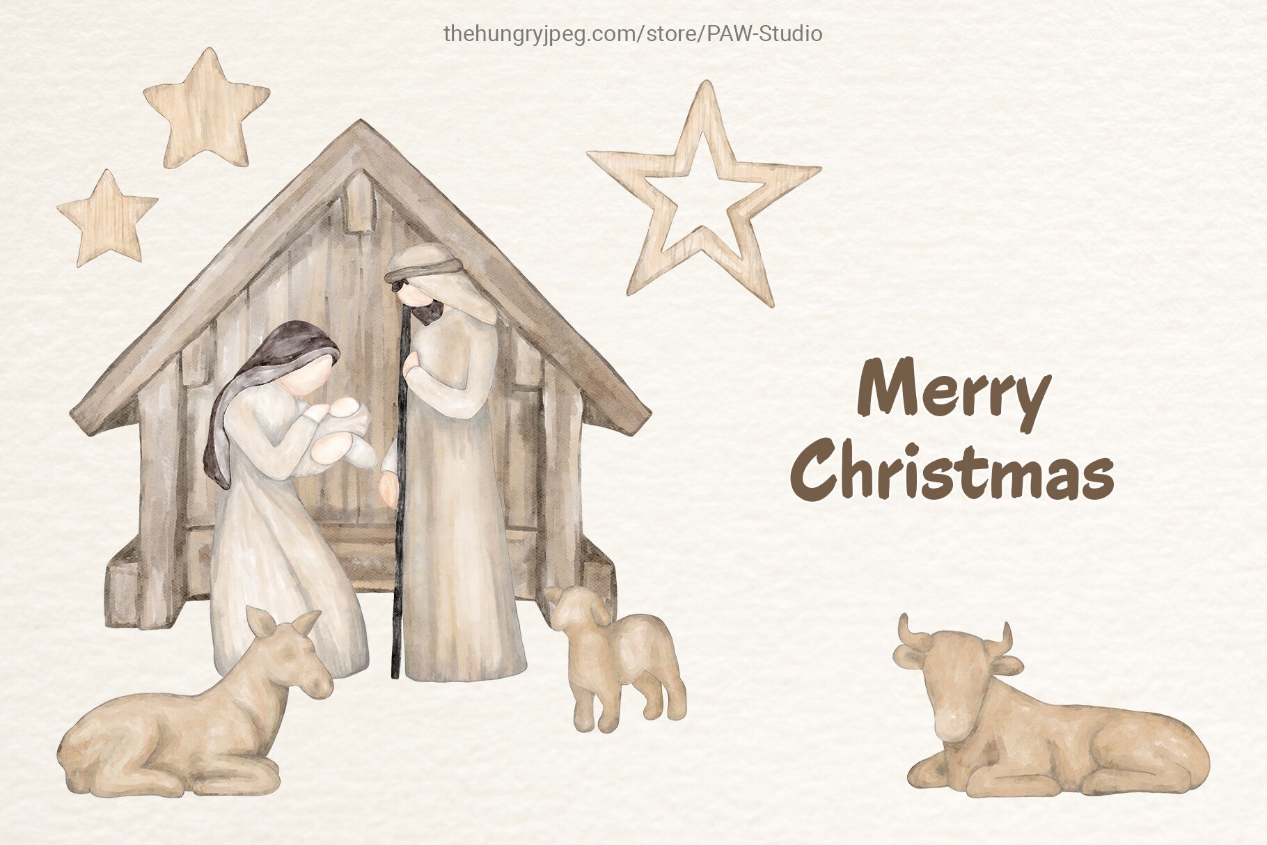 Religious Christmas Boho Clipart Nativity Watercolor Clipart By Paw Studio TheHungryJPEG