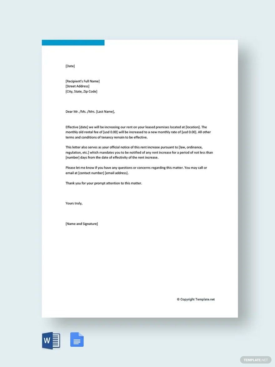 Free Printable Rent Increase Letter