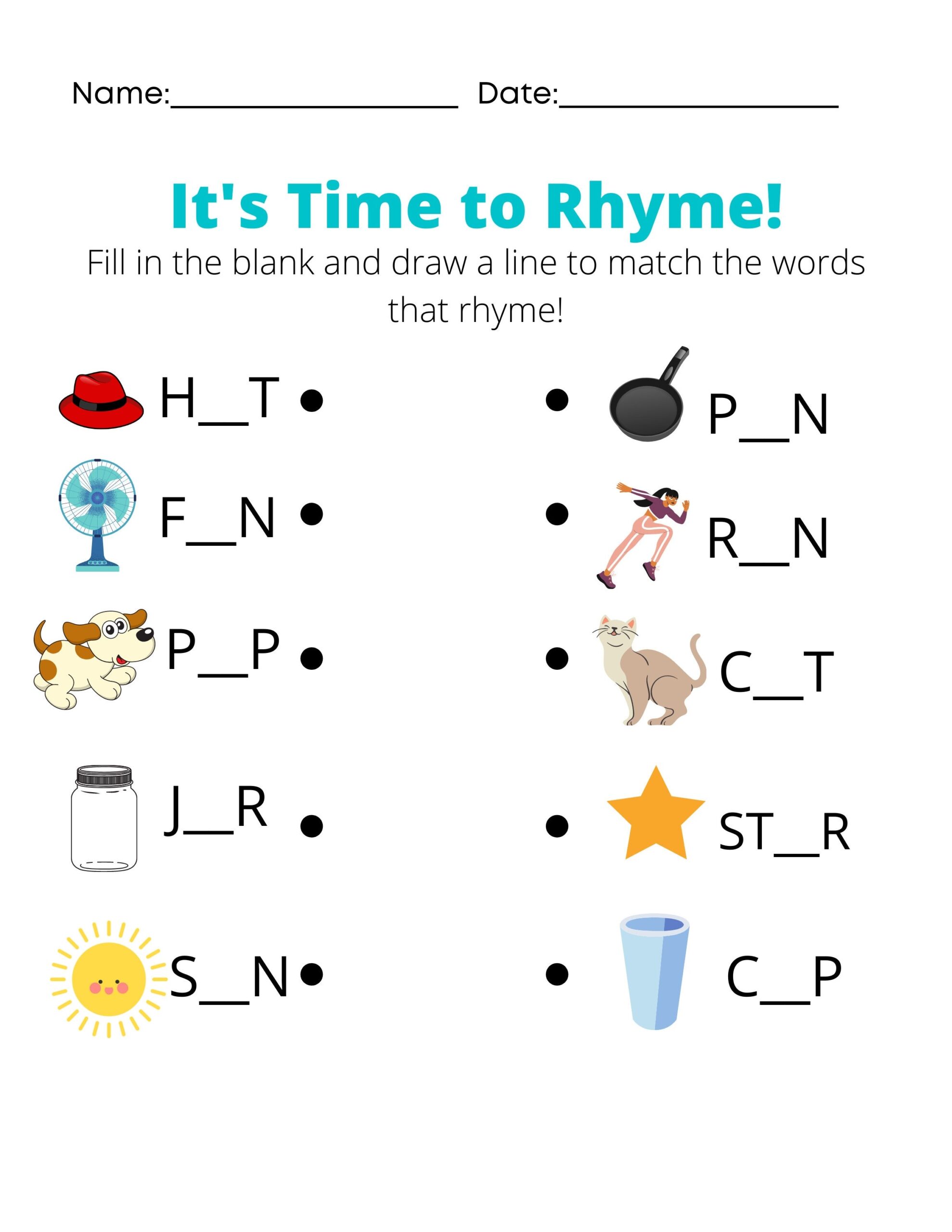 Rhyming Words Printable Worksheets Kindergarten U0026 First Grade Etsy