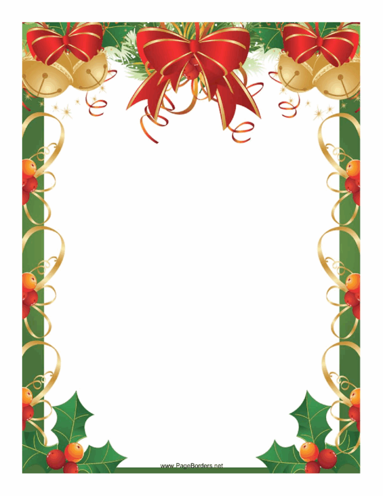 Ribbons Bells And Holly Christmas Page Border Template Download Printable PDF Templateroller