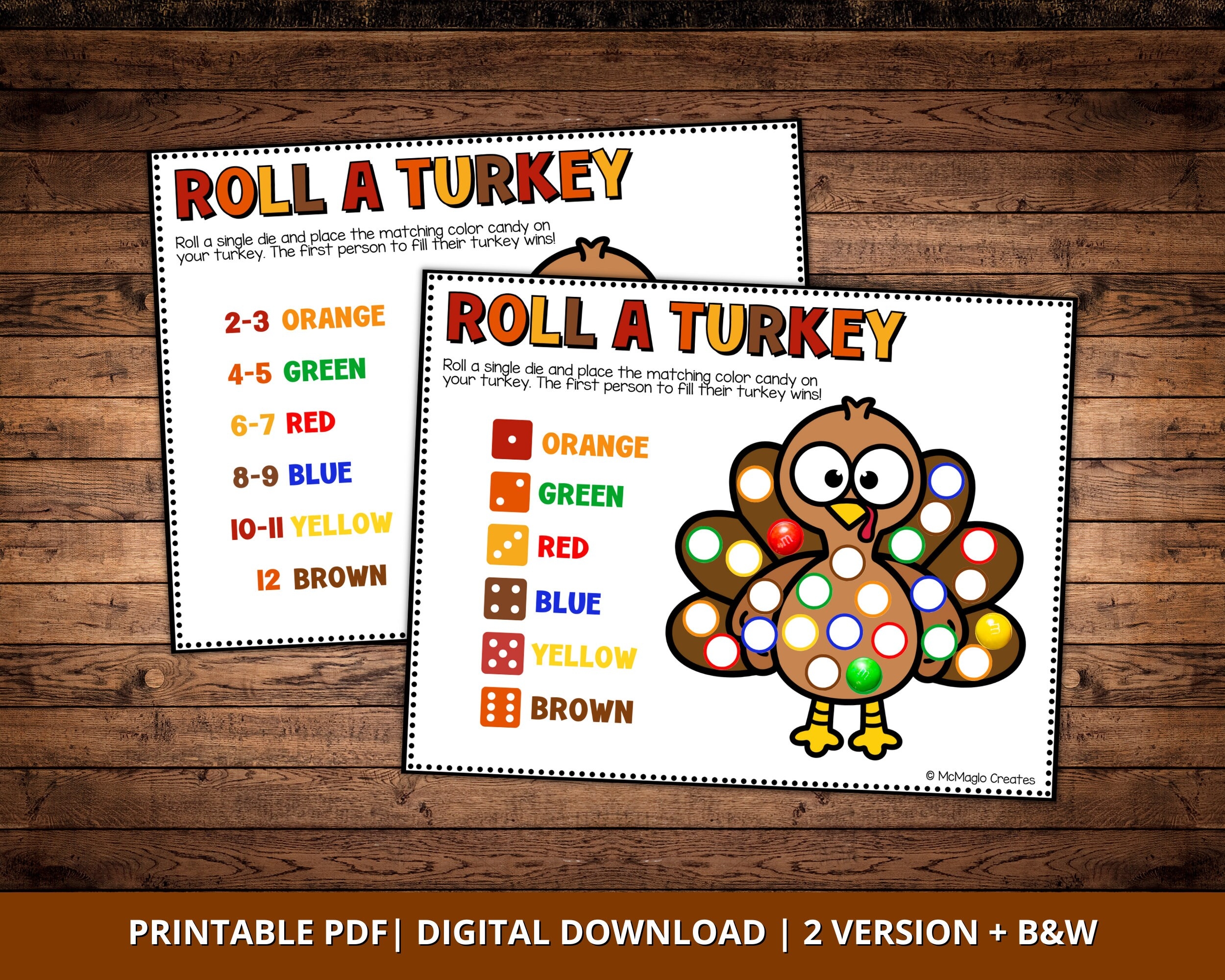 Roll A Turkey Game Thanksgiving Games For Kids Kids Table Game 