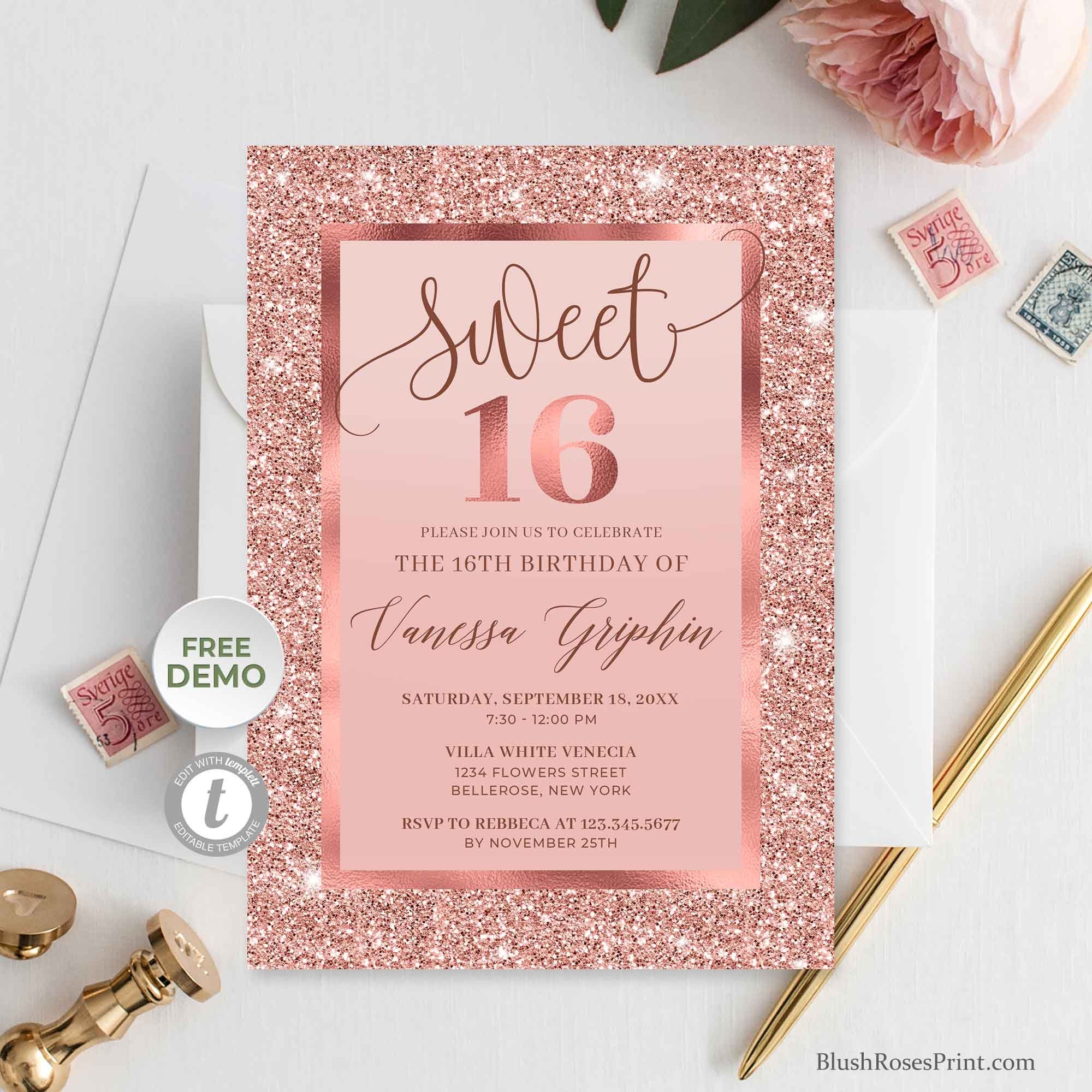 Free Printable Sweet 16 Cards