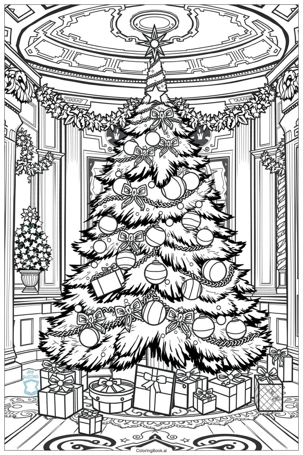 Royal Christmas Tree Palace Coloring Page Free PDFu0026PNG Printable 