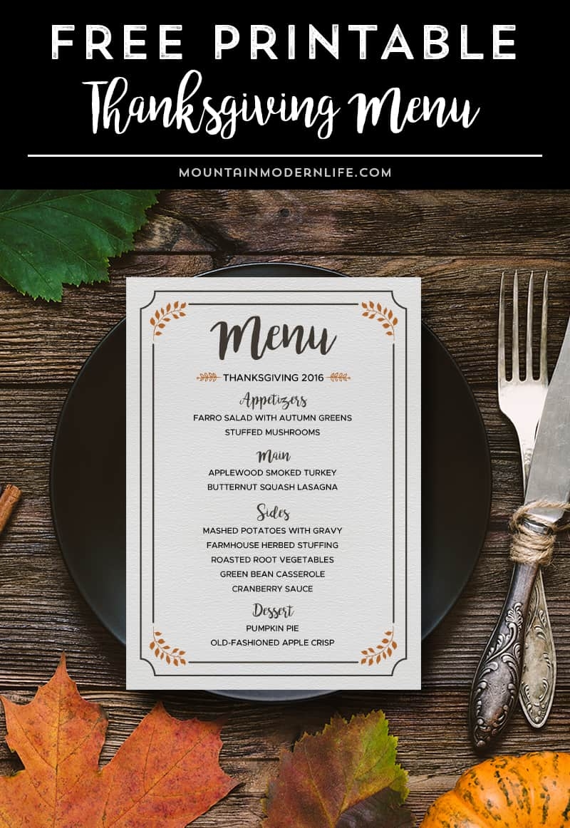 Free Printable Thanksgiving Menu Template