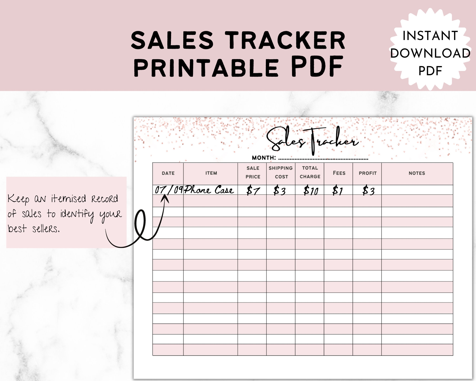 Sales Tracker Printable Template Sales Log Sale Profits Tracker PDF Instant Download Etsy